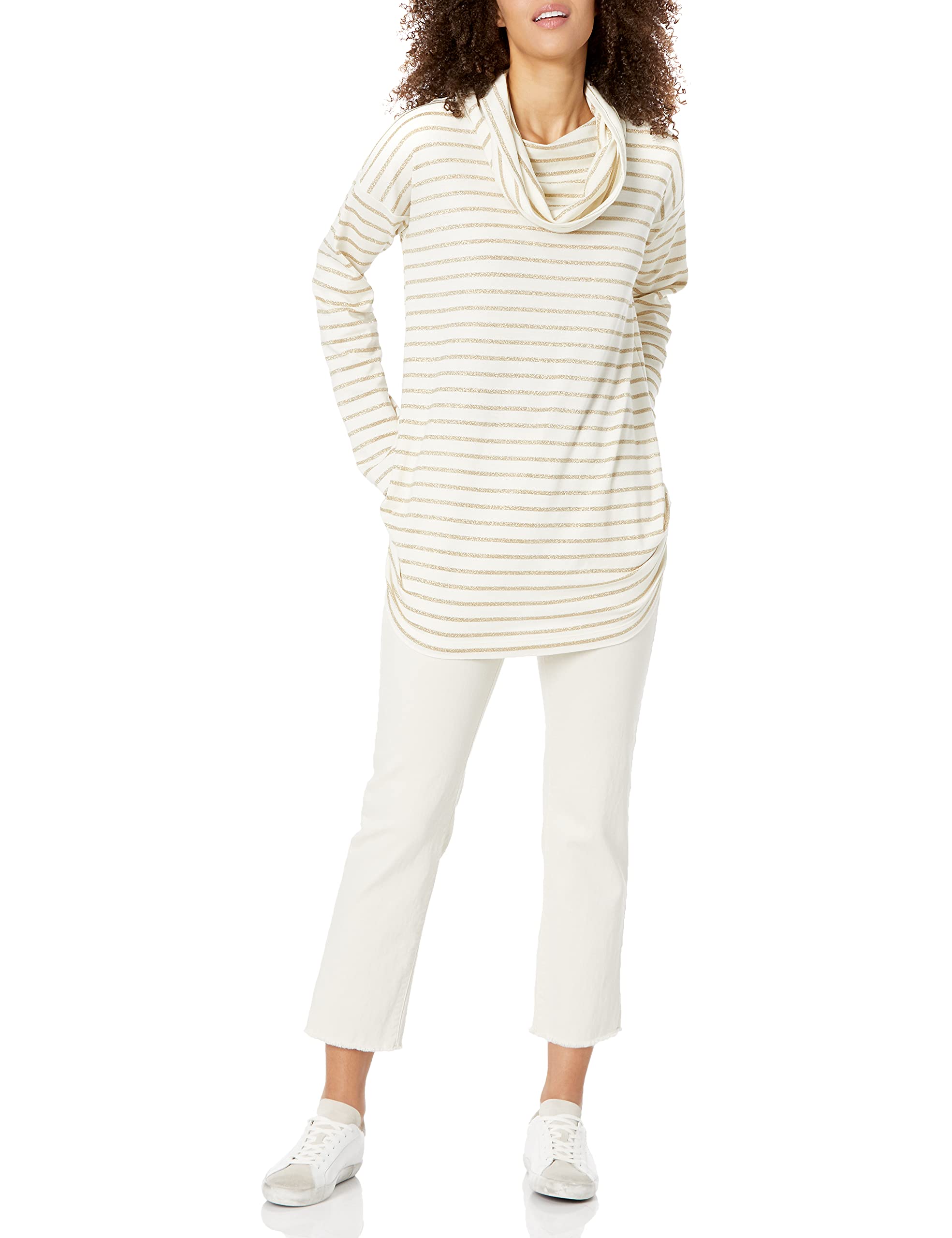 Joan Vass Women's Long Sleeve Cowl Neck Sweater - Soft Knit Pullover for Fall & Winter - Perfect for Office, Casual Outings & Holiday Gatherings