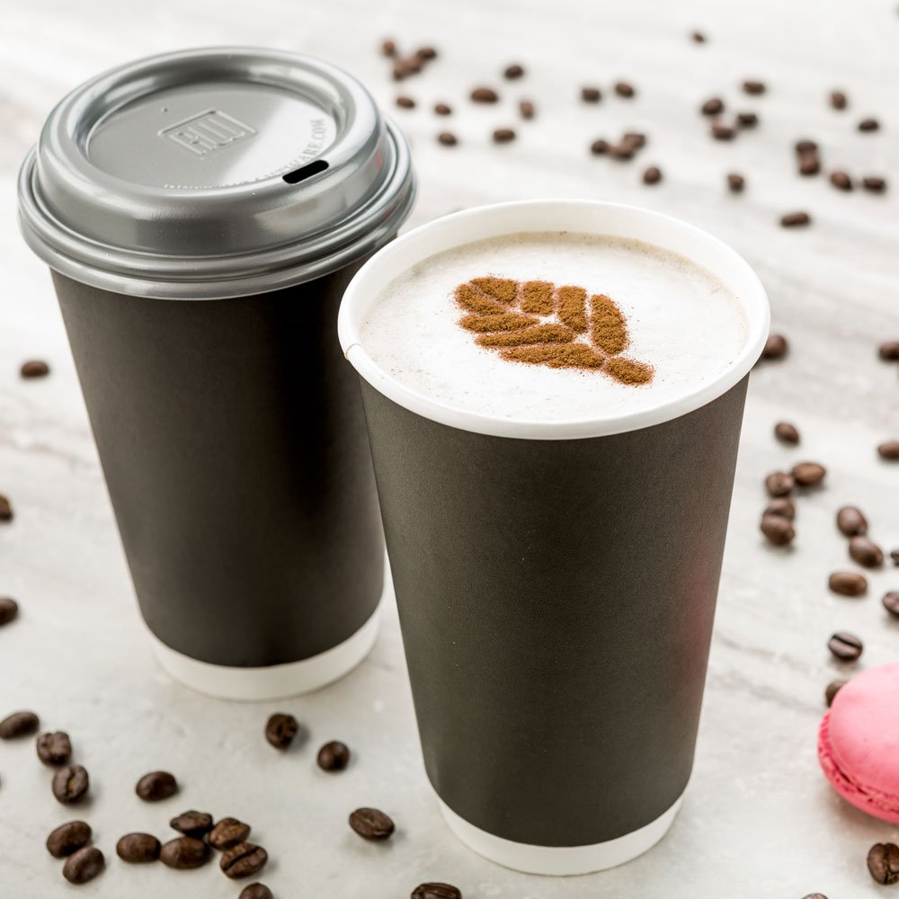 16oz Disposable Double Wall Coffee Cups (25 Pack) - Insulated Hot Cups for Coffee, Tea, Hot Chocolate - Black Rippled Paper Design - Lids Sold Separately - Perfect for Cafes, Offices & Home Use
