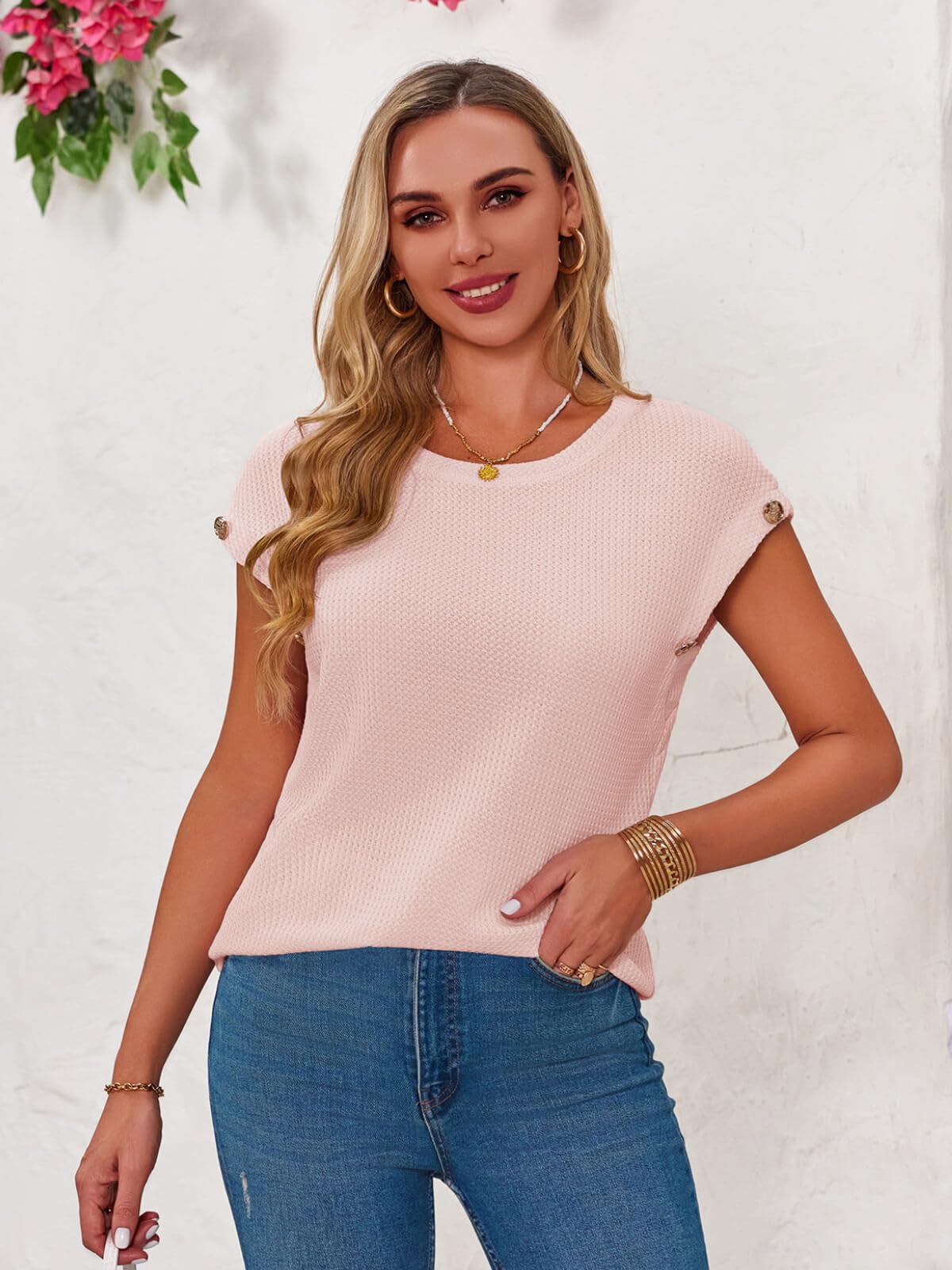 Imily Bela Women's Waffle Knit Oversized T-Shirt - Cap Sleeve Loose Fit Tunic Top for Summer | Casual Wear, Beach Cover-Up, Lounge Outfit