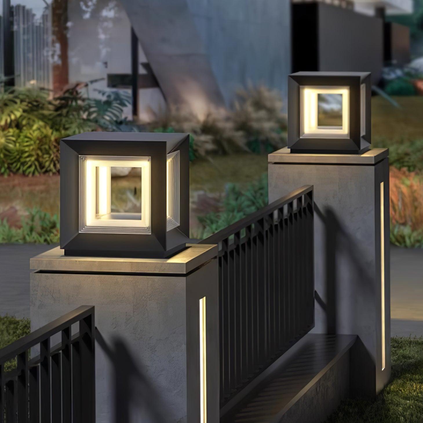 Modern LED Light Cube Outdoor Post Light - Waterproof Solar Powered Garden Lighting for Pathways, Driveways & Patio Decor