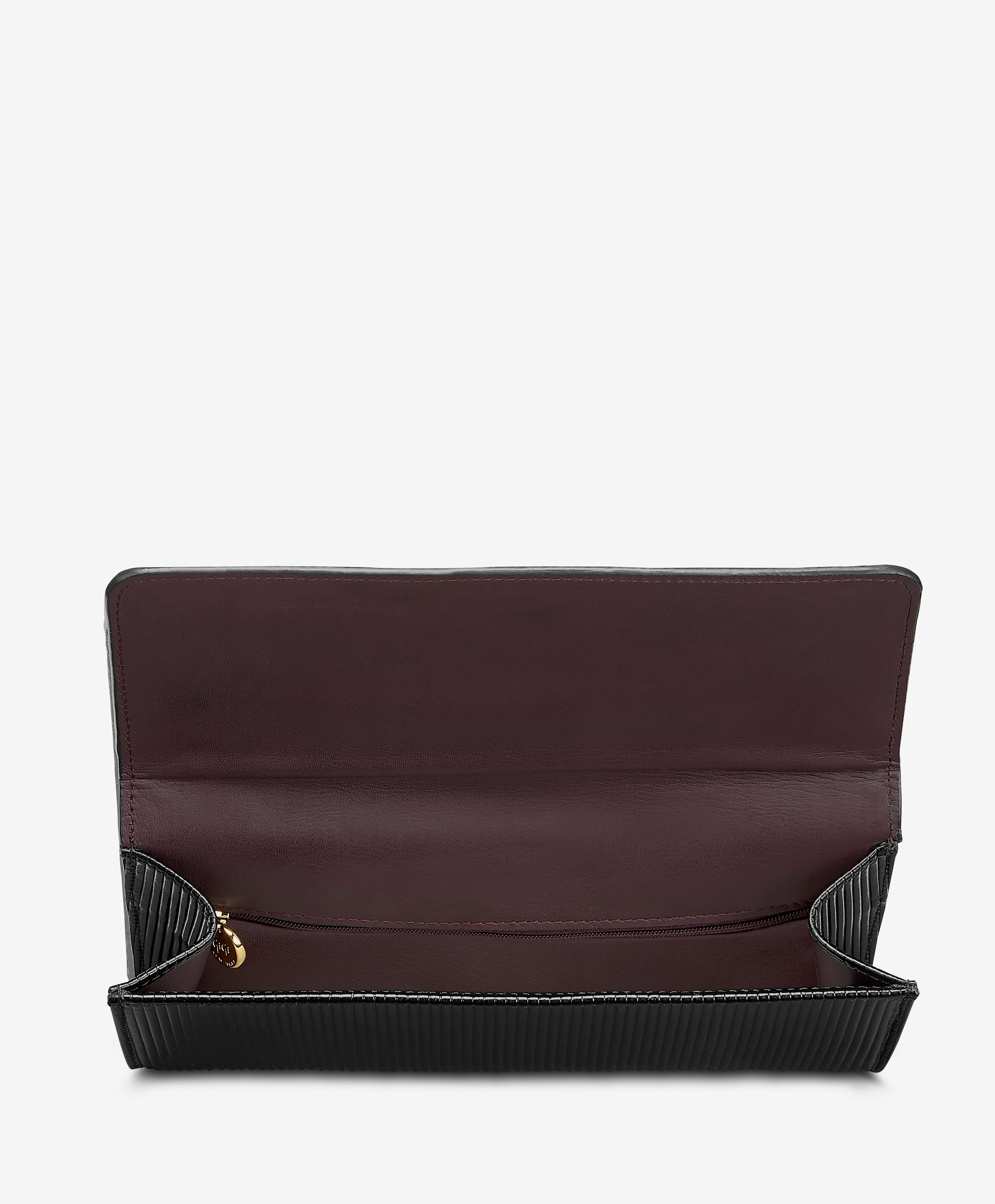 Bianca Black Embossed Stripe Leather Clutch Purse for Women - Elegant Evening Bag for Parties, Weddings & Special Occasions