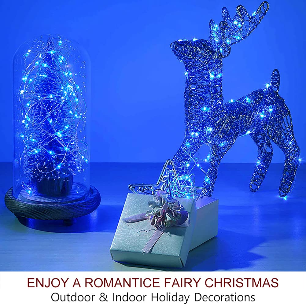 Bright Zeal 66 Ft 200 LED Blue Christmas Fairy Lights - Battery Operated with Timer & Remote, 8 Lighting Modes, Waterproof Outdoor String Lights for Holiday Decor (Silver Wire, Twinkle Effect) - Perfect for Christmas Trees, Home Decor, Garden, Patio, and Party Lighting