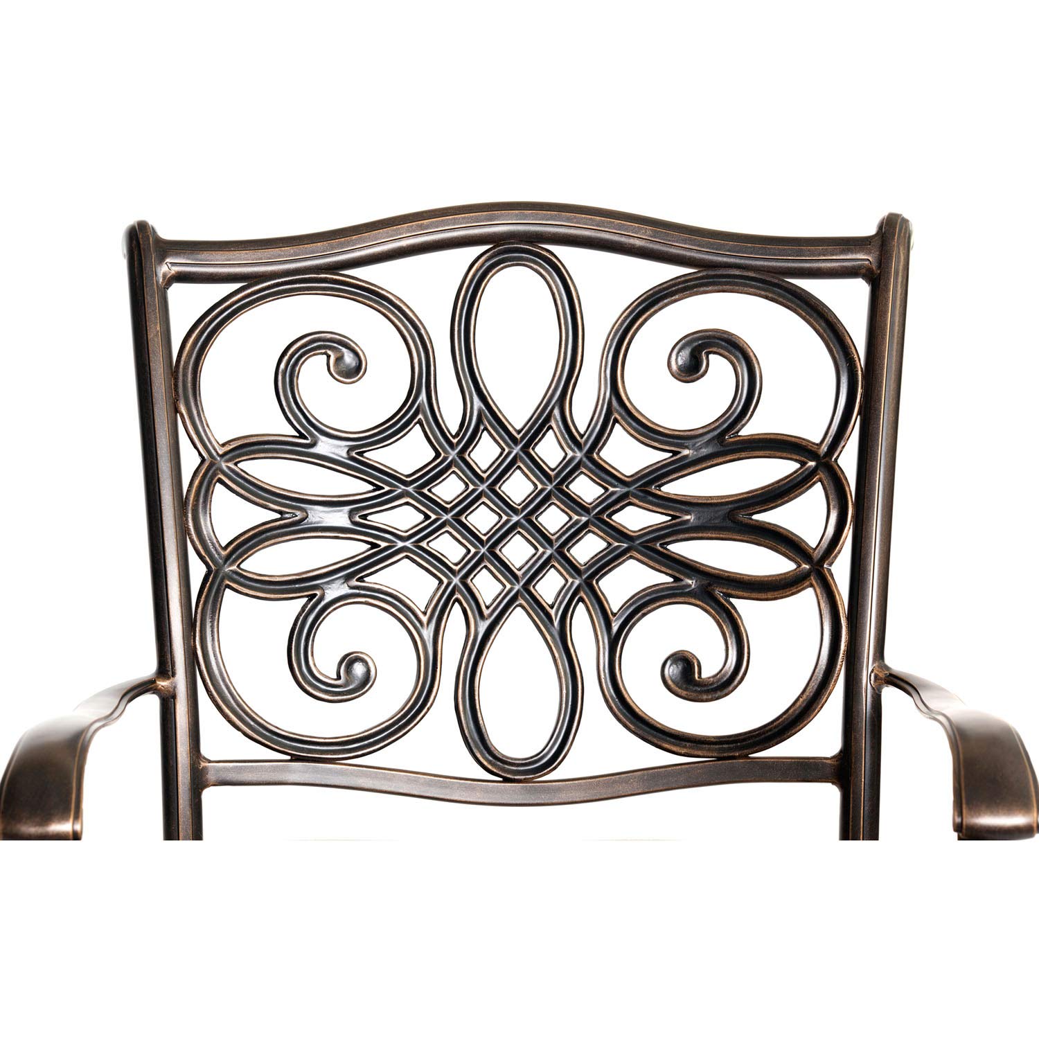Hanover Traditions 7-Piece Cast Aluminum Outdoor Dining Set with 4 Stationary Chairs & 2 Swivel Rockers - Brushed Bronze Finish, Red Cushions, Rust-Resistant - Perfect for Patio, Garden, Backyard and Poolside Entertaining