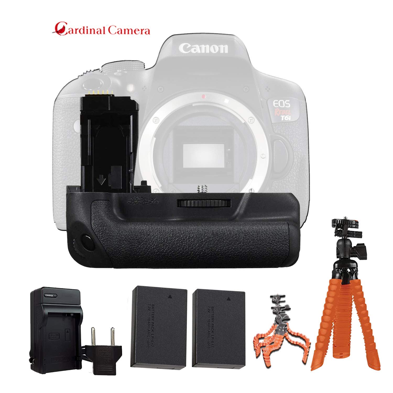 Canon BG-E18 Battery Grip Replacement for EOS Rebel T6s/T6i DSLR Camera - 2 Pack LP-E17 Batteries with Charger & Flex Pistol Tripod Bundle - Perfect for Travel, Vlogging & Outdoor Photography