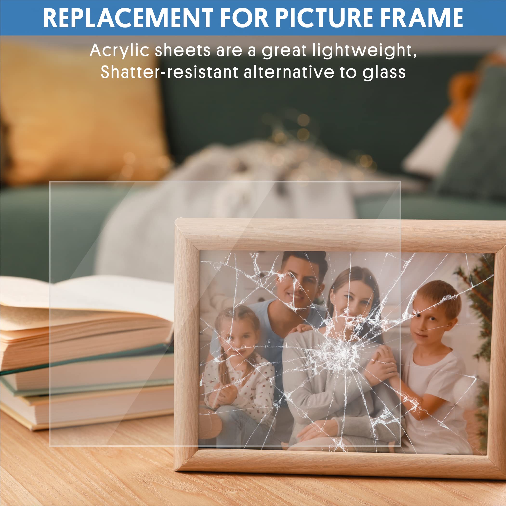 10 Pack Clear Plexiglass PET Plastic Sheets 8x10 Inch - Durable Shatterproof Acrylic Panels for Poster Frames, Picture Frames, DIY Arts & Crafts - Made in USA - Perfect for Home Decor, School Projects & Office Displays
