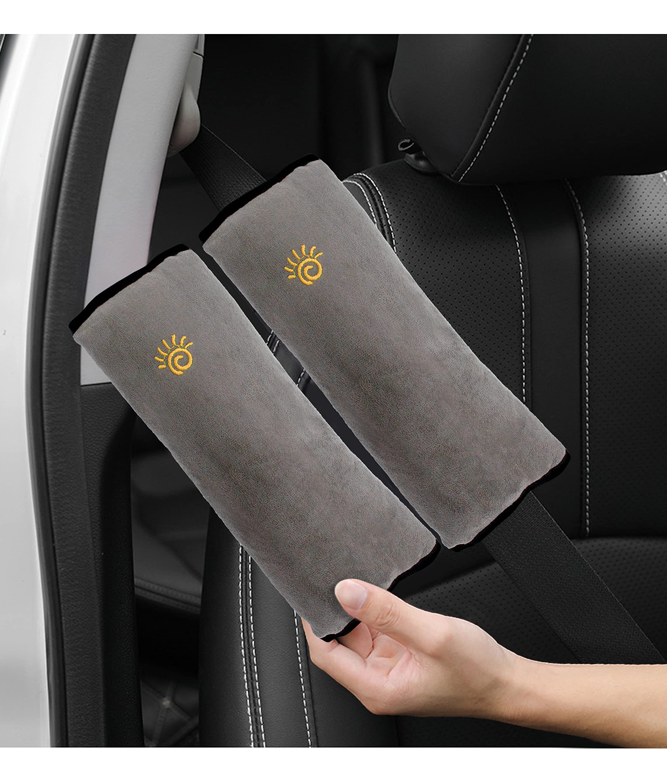 2 Pack Car Seat Belt Pillow - Comfortable Shoulder Pad for Safety Belts, Neck & Head Support - Travel Pillow for Long Drives & Commuting (Grey) - Perfect for Road Trips, Daily Commutes & Comfortable Car Rides
