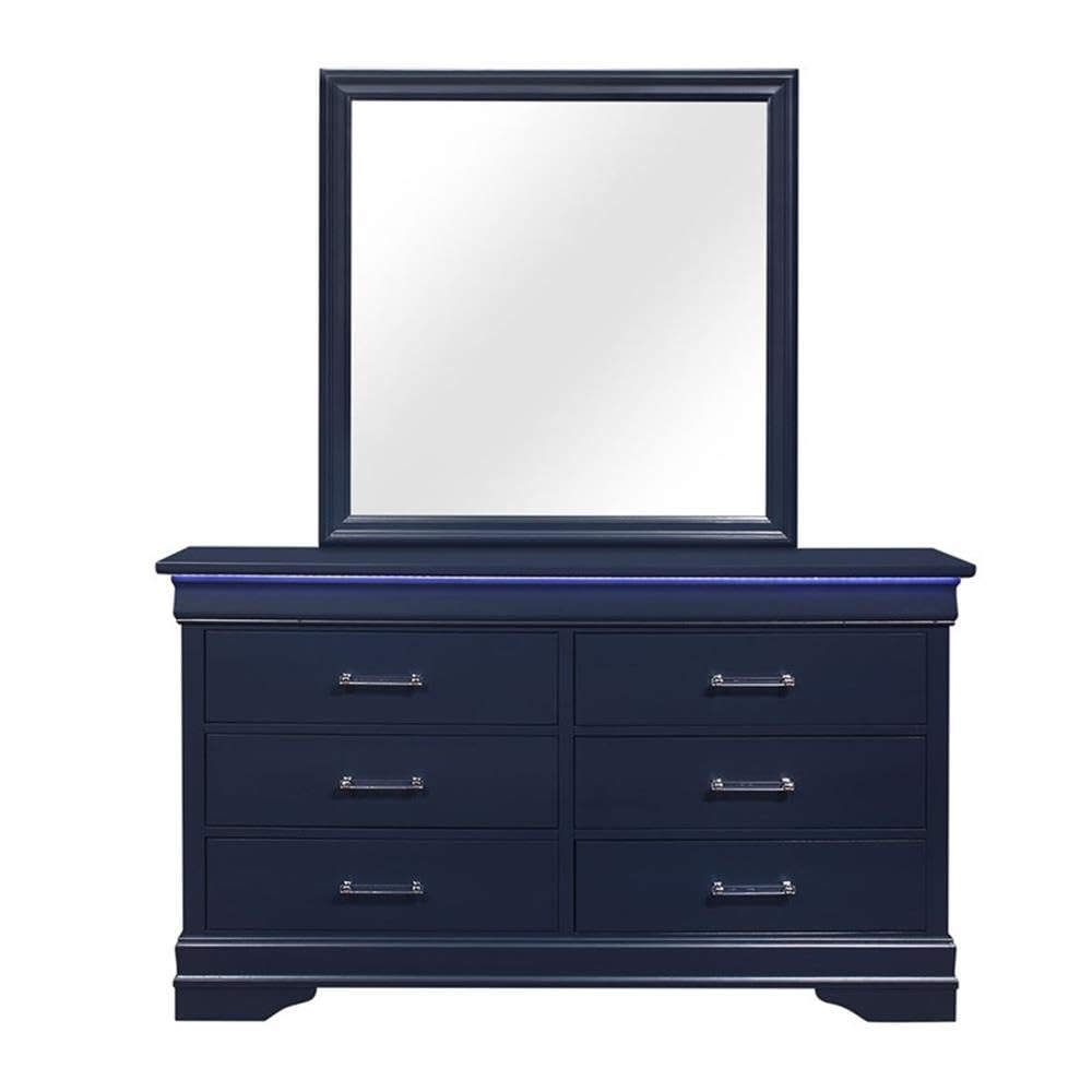 Global Furniture USA Charlie Blue Square Mirror - Modern Wall Decor for Living Room, Bedroom & Bathroom | Stylish Home Accent
