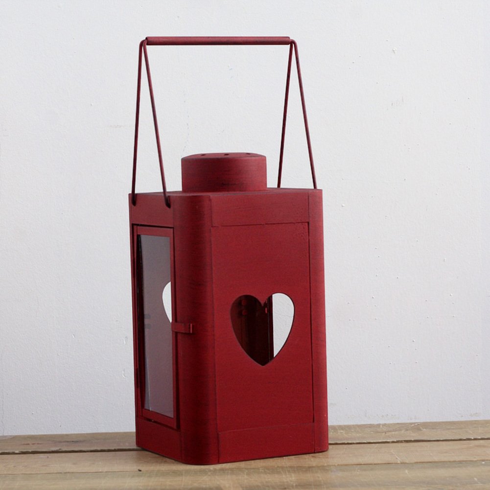 Vintage European Iron Heart-Shaped Hanging Lantern Candlestick Holder - 18x34cm (7x13in) for Indoor & Outdoor Decor, Wedding, Garden, Patio, and Romantic Home Lighting