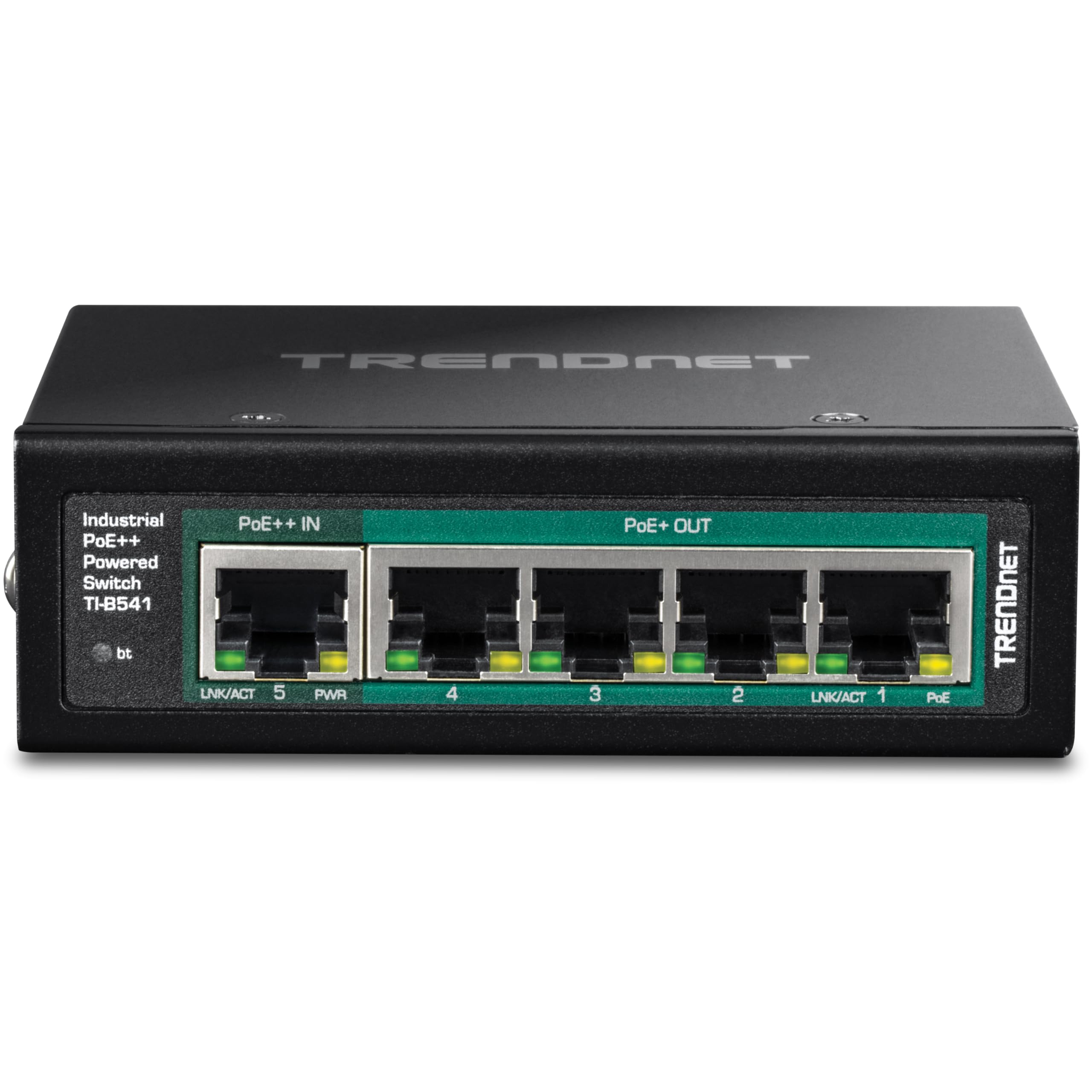 TRENDnet TI-B541 5-Port Industrial Gigabit PoE++ DIN-Rail Switch with PoE Pass-Through & Lifetime Protection - Black | Perfect for Factory Automation, Smart Buildings & Harsh Environments