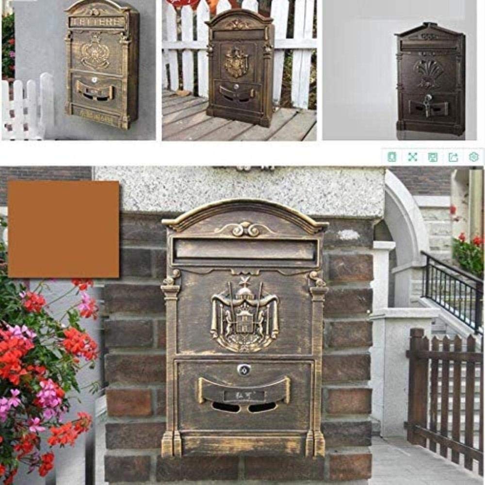 **Waterproof Wall Mounted Mailbox with Lock - Outdoor Villa Letter Box in Black & Gold - Secure Mail Collection for Homes, Apartments & Offices**