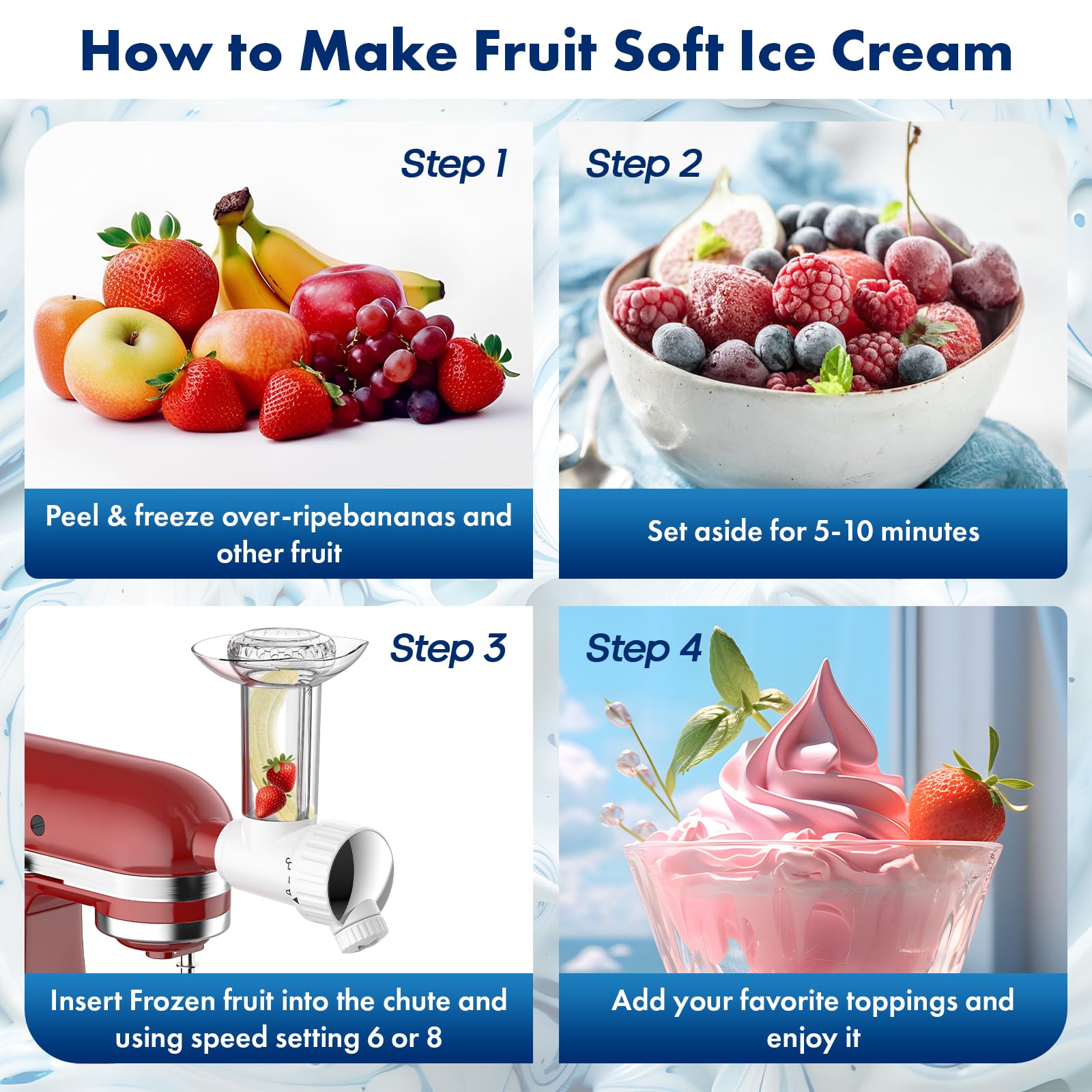 Kitchenaid Frozen Fruit Soft Serve Maker Attachment - Dairy-Free Ice Cream & Yogurt Maker, Sorbet Maker for Kitchenaid Mixers - Dishwasher Safe | Perfect for Healthy Desserts, Vegan Treats & Summer Refreshments