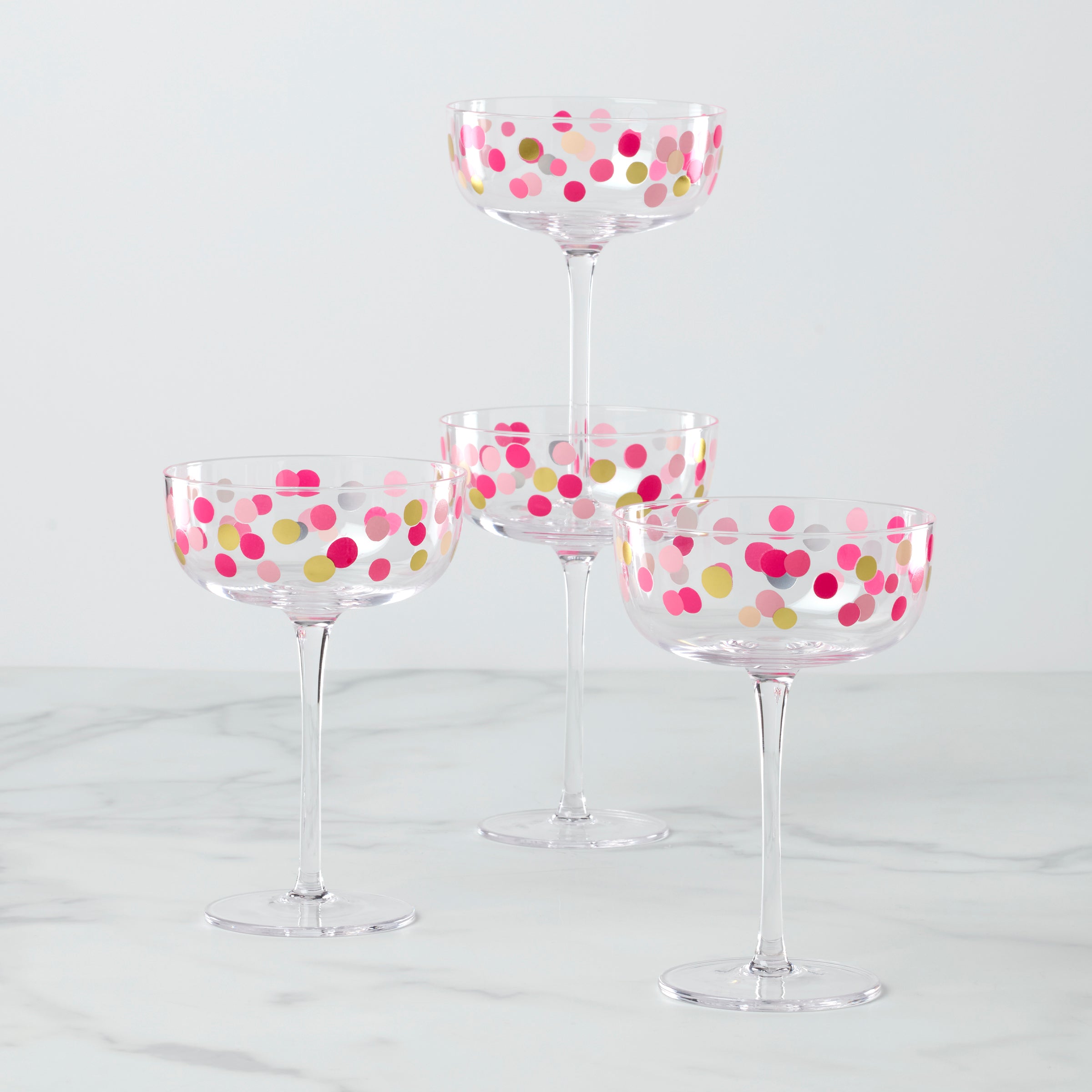 Premium Confetti Coupe Glasses Set of 4 - Elegant Champagne Flutes for Weddings, Parties & Celebrations - Dishwasher Safe Glassware for Toasts & Special Occasions