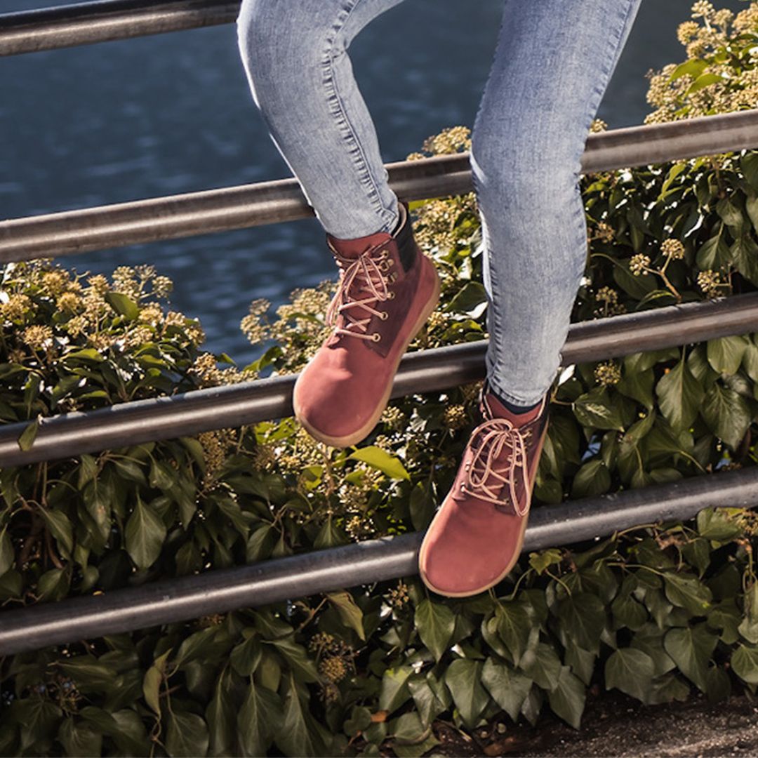 Barefoot Boots for Women - Be Lenka Nevada Neo Burgundy Minimalist Shoes | Comfortable & Lightweight for Walking, Hiking & Everyday Wear