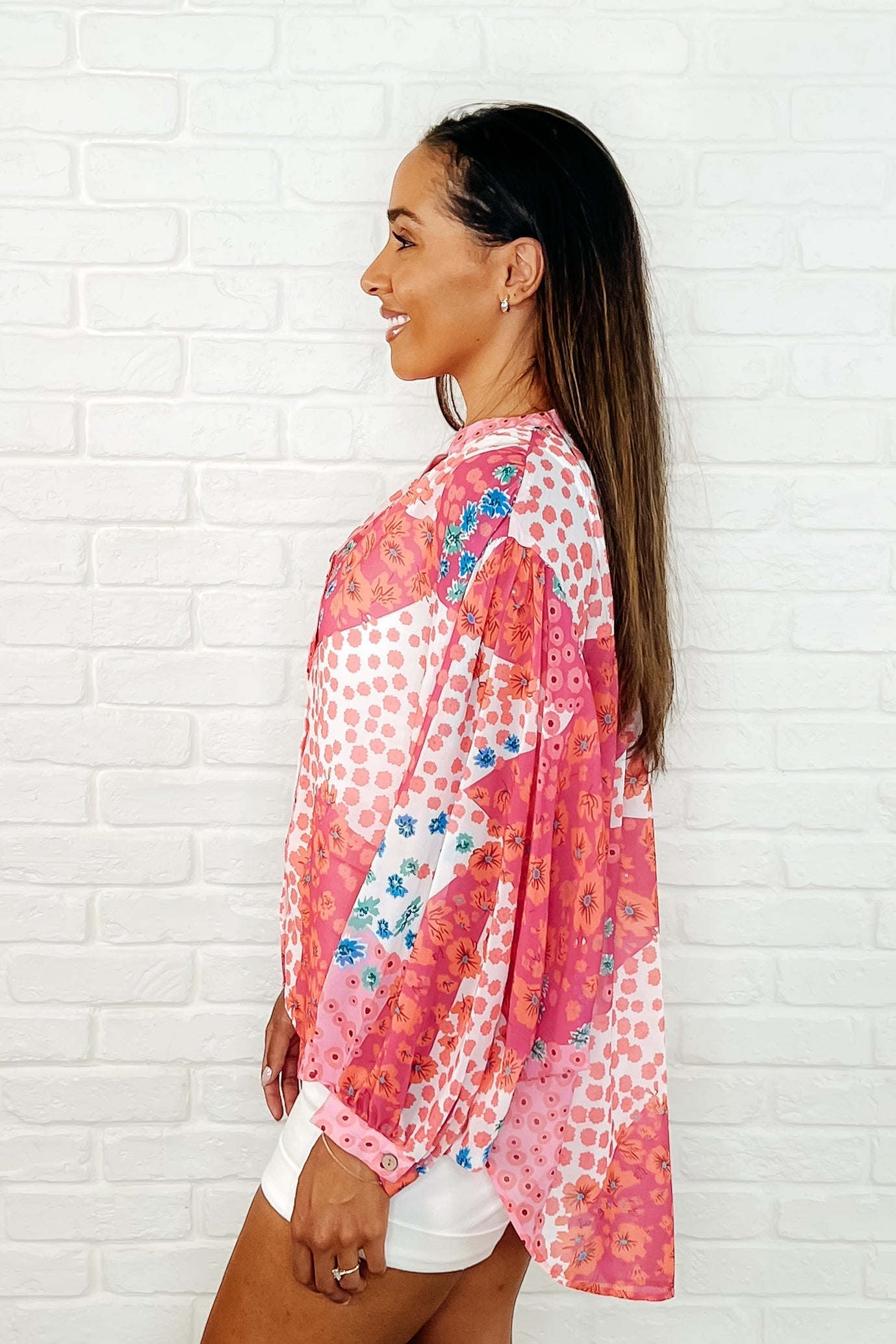 Stylish Mixed Print Blouse for Women - Trendy Floral & Geometric Pattern Top - Perfect for Office, Date Night & Casual Outings