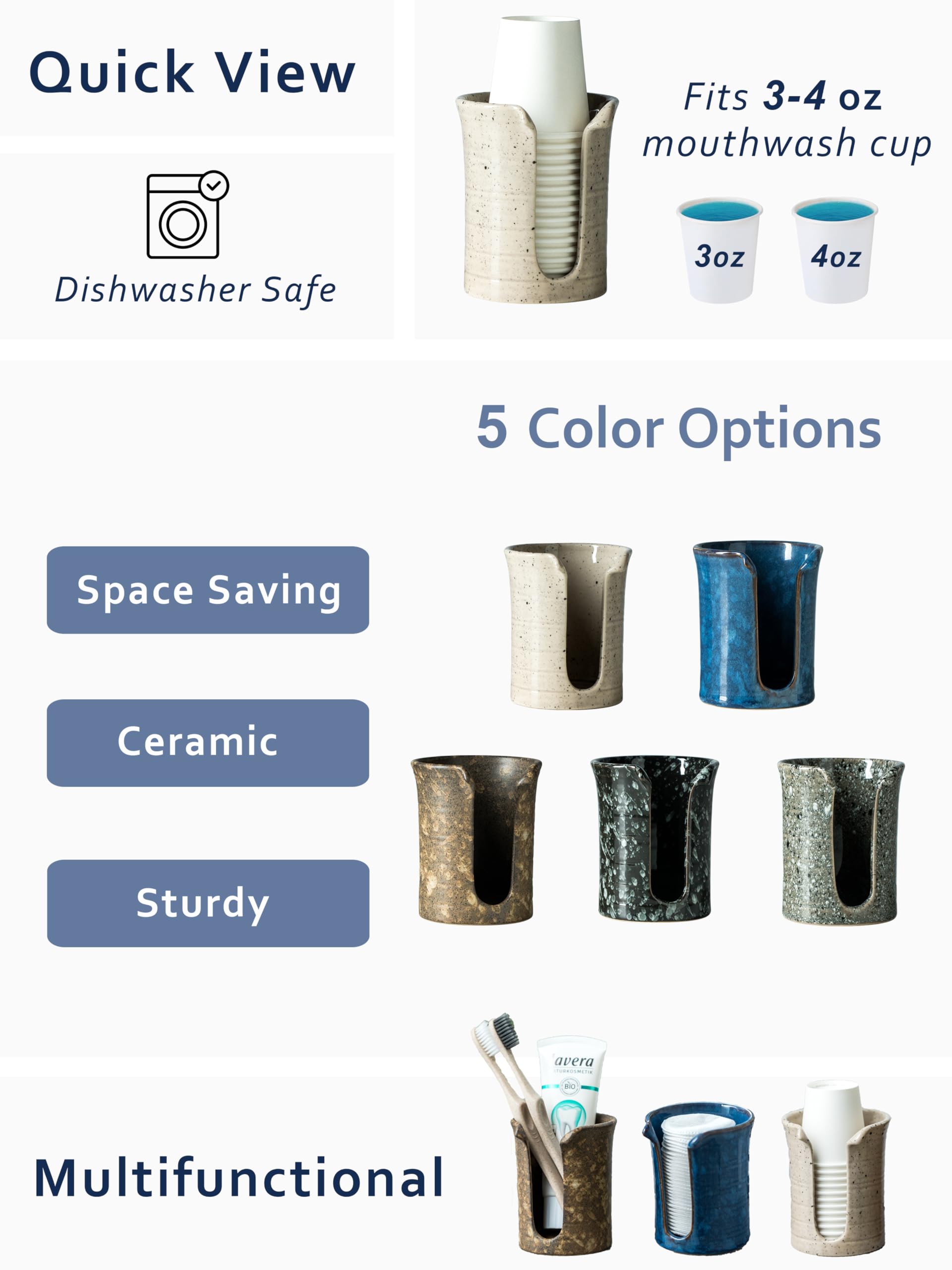 White Ceramic Bathroom Cup Dispenser - 3oz Small Mouthwash Cup Holder for Disposable Paper Cups | Perfect for Bathroom Countertop, Coffee Bar, Office & Hotel Use