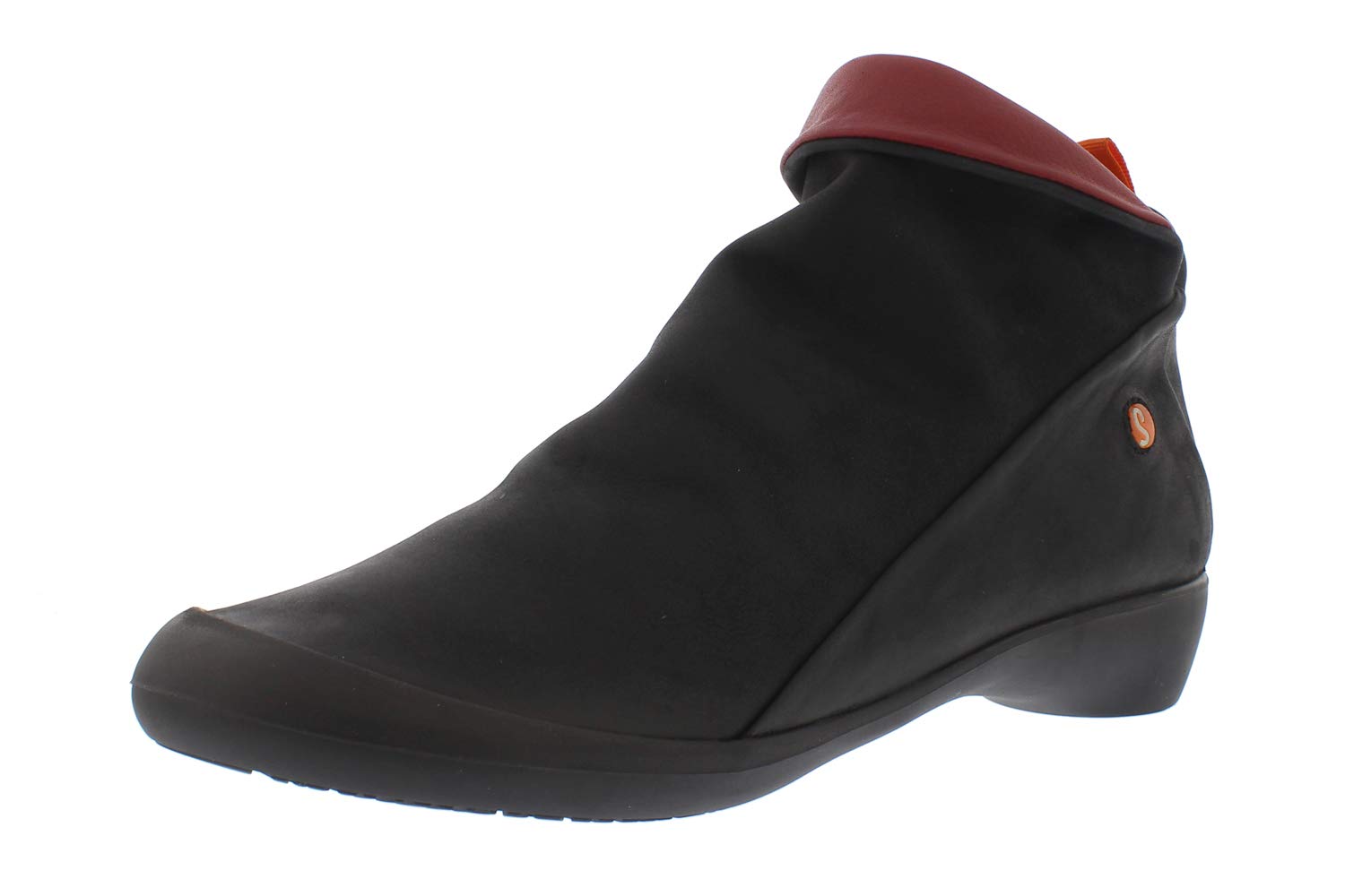 Softinos Women's Ankle Boots - Black & Red Leather Chelsea Boots for Women | Comfortable Slip-On Winter Booties for Casual Outfits & Office Wear
