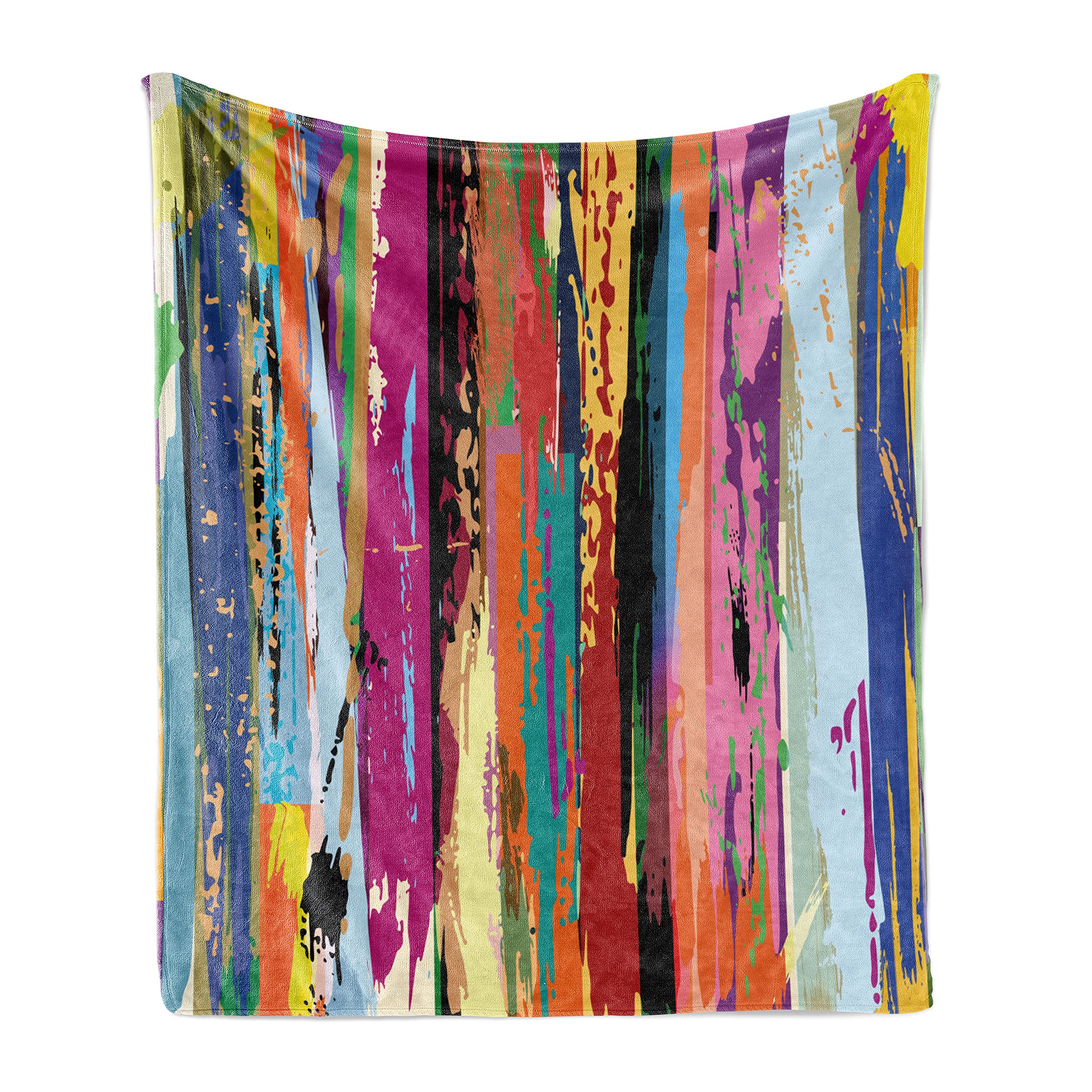 Ambesonne Abstract Soft Flannel Fleece Throw Blanket - Vibrant Rainbow Expressionist Art Design, Cozy Plush for Indoor & Outdoor Use, 70x90 Inches - Perfect for Sofa, Bed, Picnics & Camping