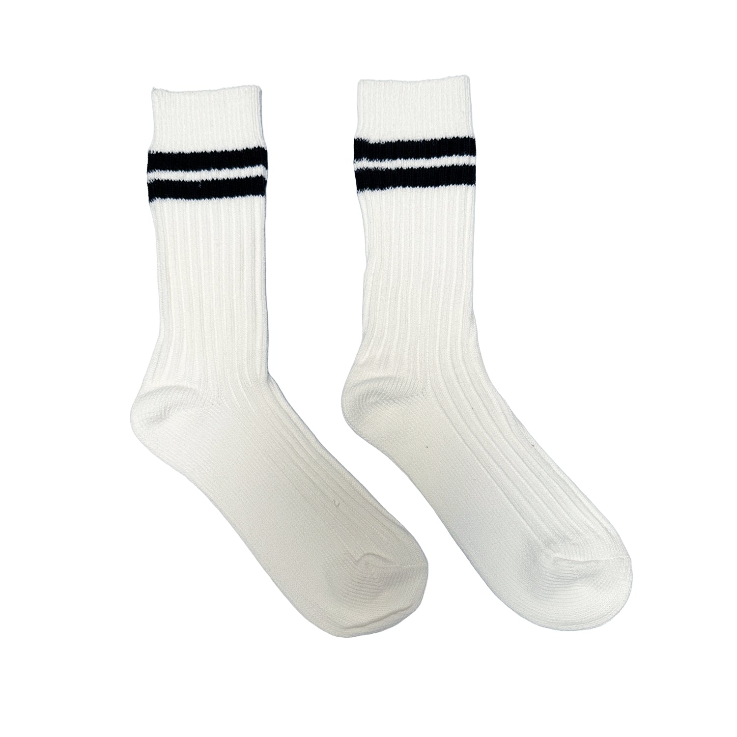 FLOOF Ribbed Tube Socks for Women & Men - Soft & Stretchy White/Black Crew Socks - Perfect for Casual Wear, Sports & Everyday Comfort