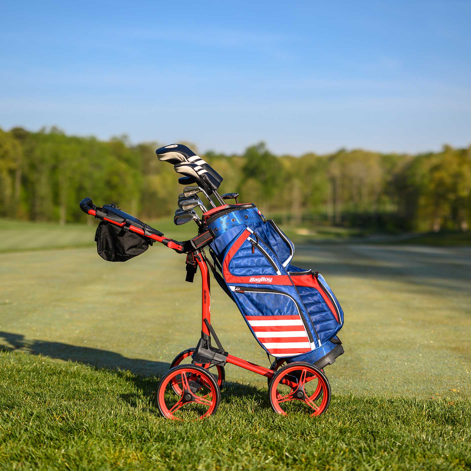 Bag Boy Quad XL Push Cart - Lightweight Golf Push Cart with 4-Wheel Design for Stability | Perfect for Golfers on the Course or Driving Range