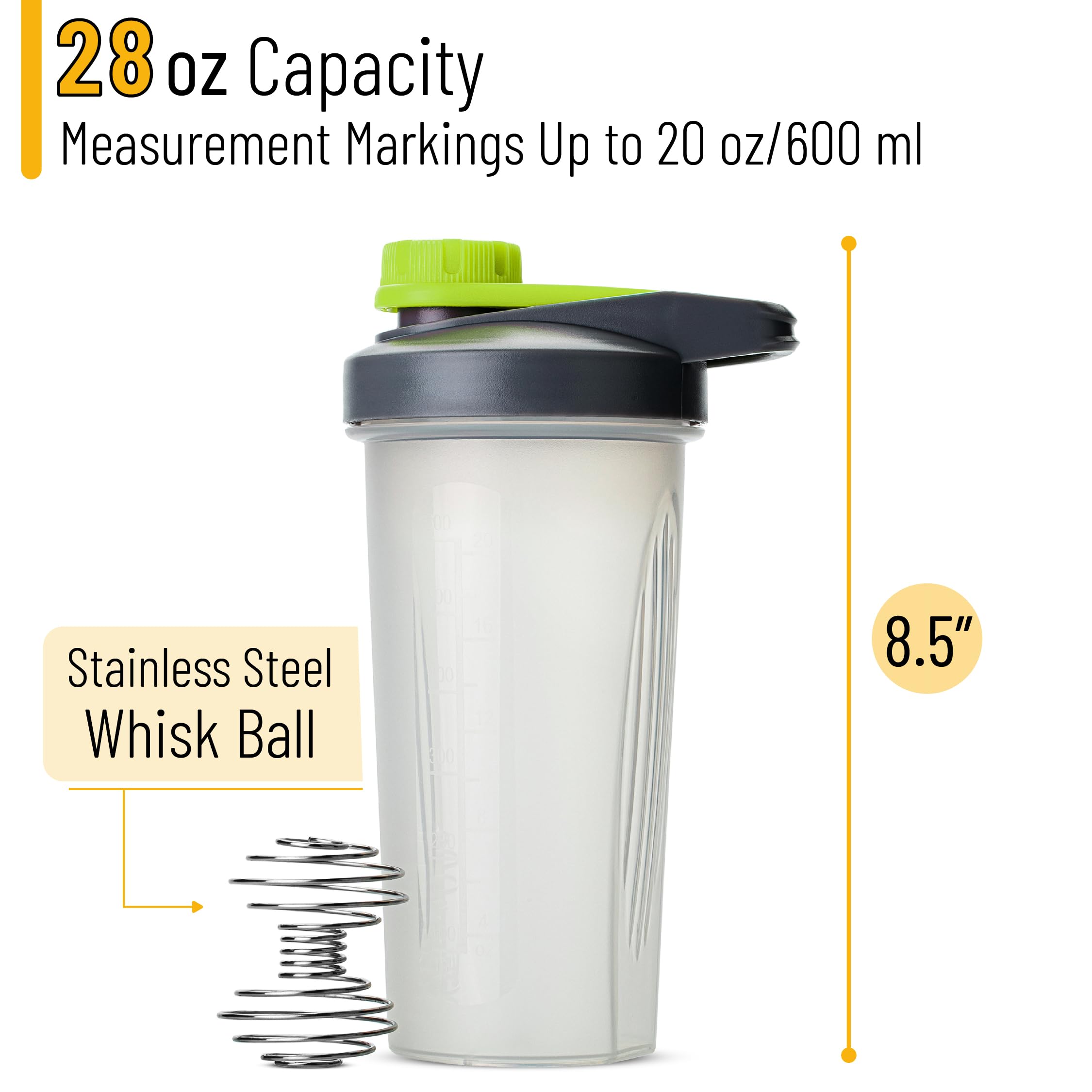Mr. Pen 28 oz Protein Shaker Bottle with Wire Whisk Ball & Twist Cap - Gray/Green - Perfect for Gym, Workouts, and Post-Workout Protein Mixing