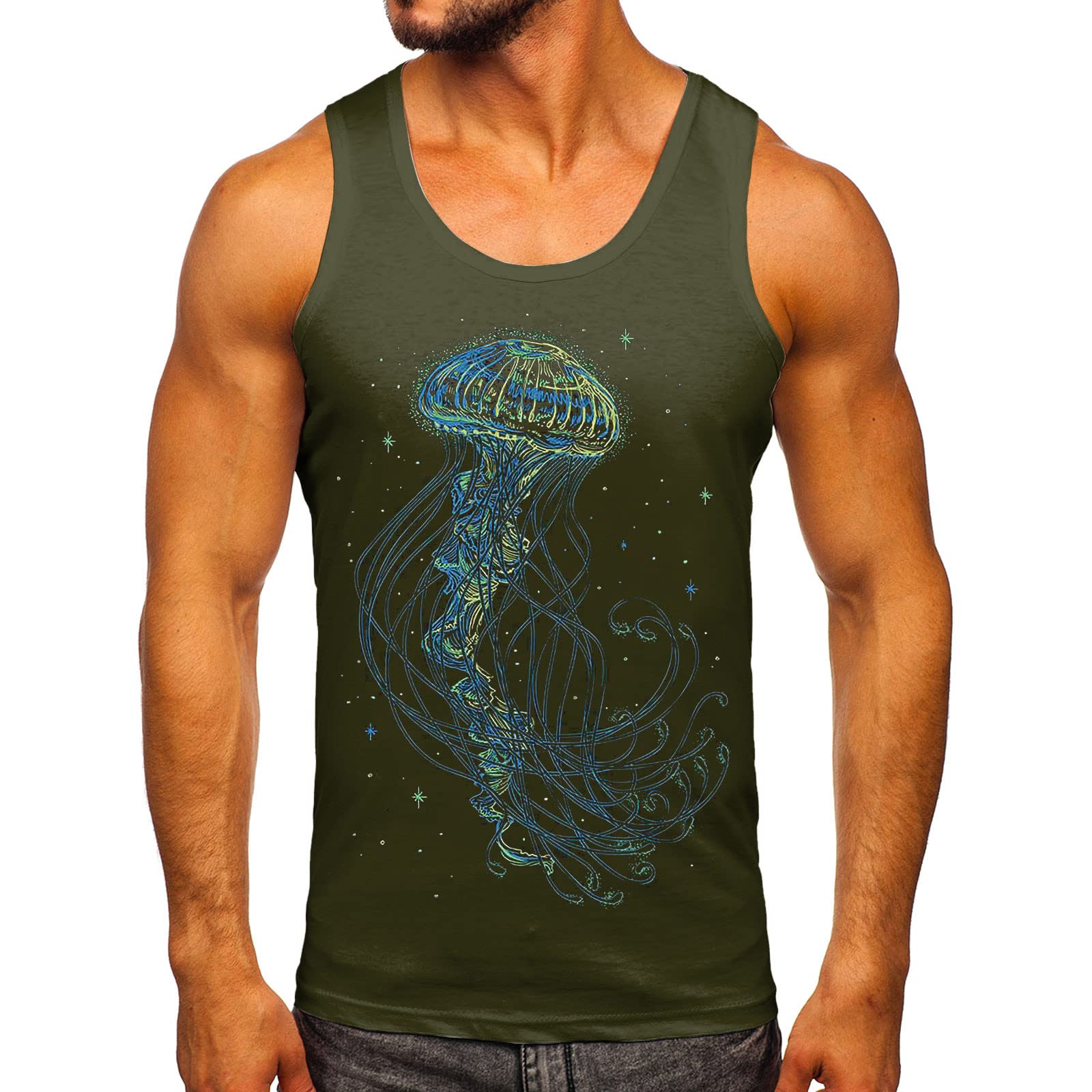 Big and Tall Men's Casual Sleeveless Printed O-Neck Tank Tops - Breathable Summer Shirts for Outdoor Activities, Beach Wear & Vacation Outfits
