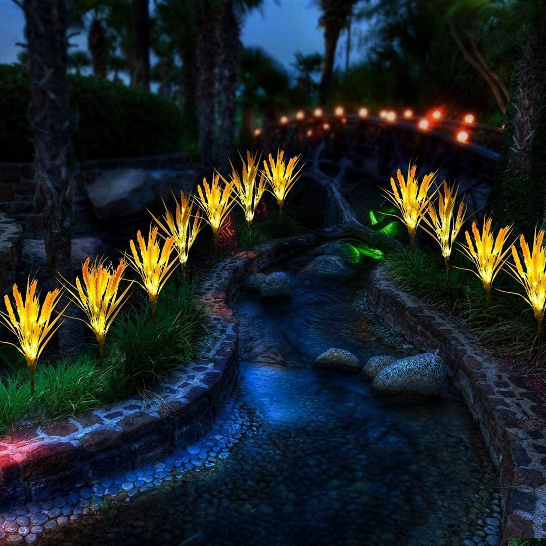Idefair Solar Flower Lights - 2 Pack Outdoor Garden Stake Lights, Wheat Ear LED Solar Lights, Waterproof Solar Powered Decor for Yard, Lawn, Pathway & Wedding (Perfect for Patio, Backyard & Landscape Lighting)