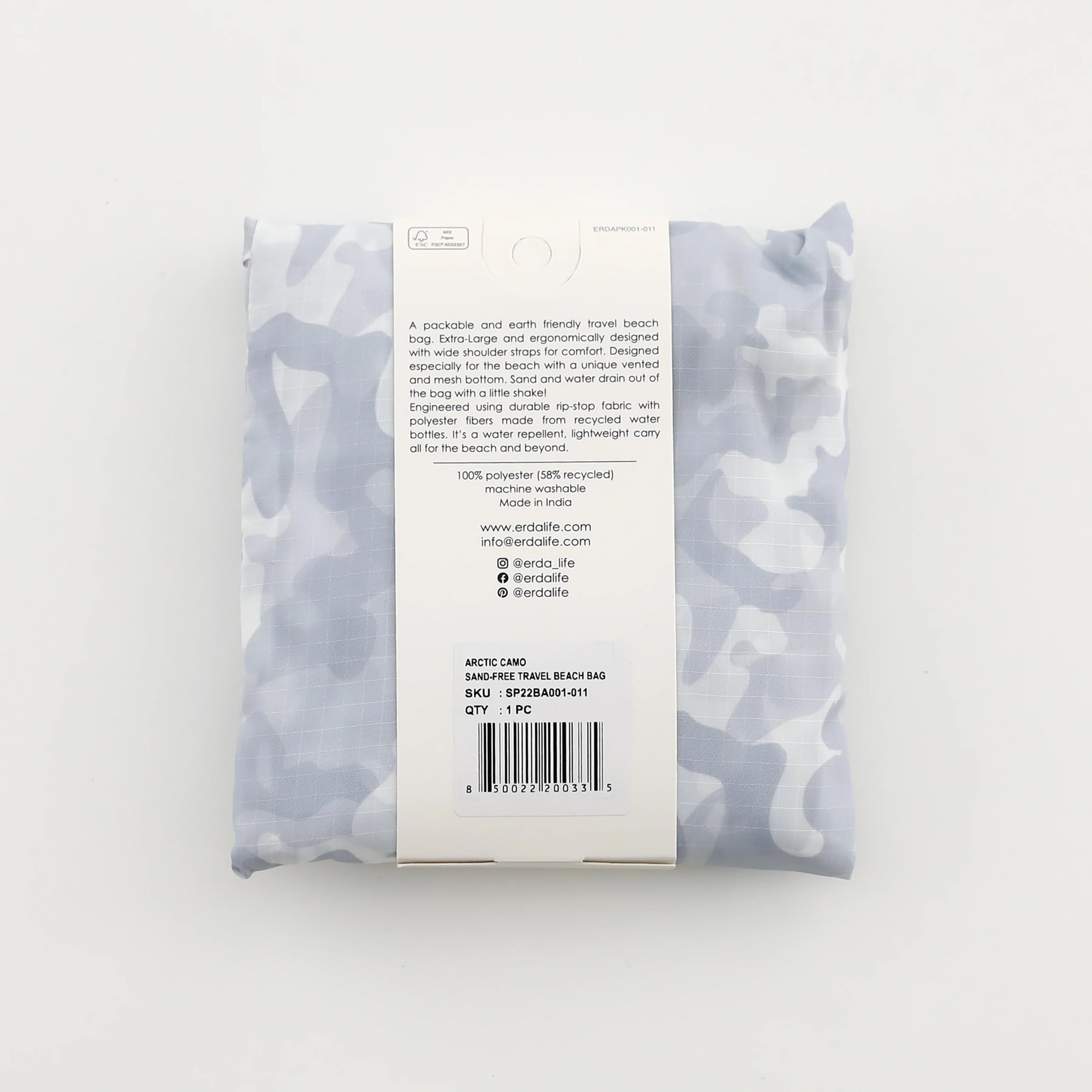 Eco-Friendly Sand-Free Travel Beach Bag - Made from Recycled Water Bottles, Arctic Camo Design | Perfect for Beach Trips, Poolside Lounging & Outdoor Adventures