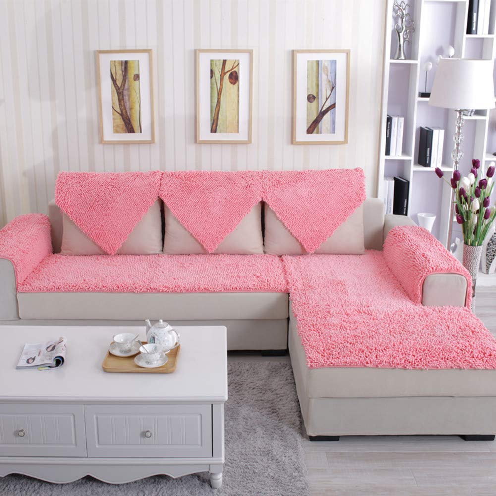 SVIO-SOFACOVER Plush Chenille Sofa Slipcover - Pink Couch Cover with Anti-Slip Design, 35