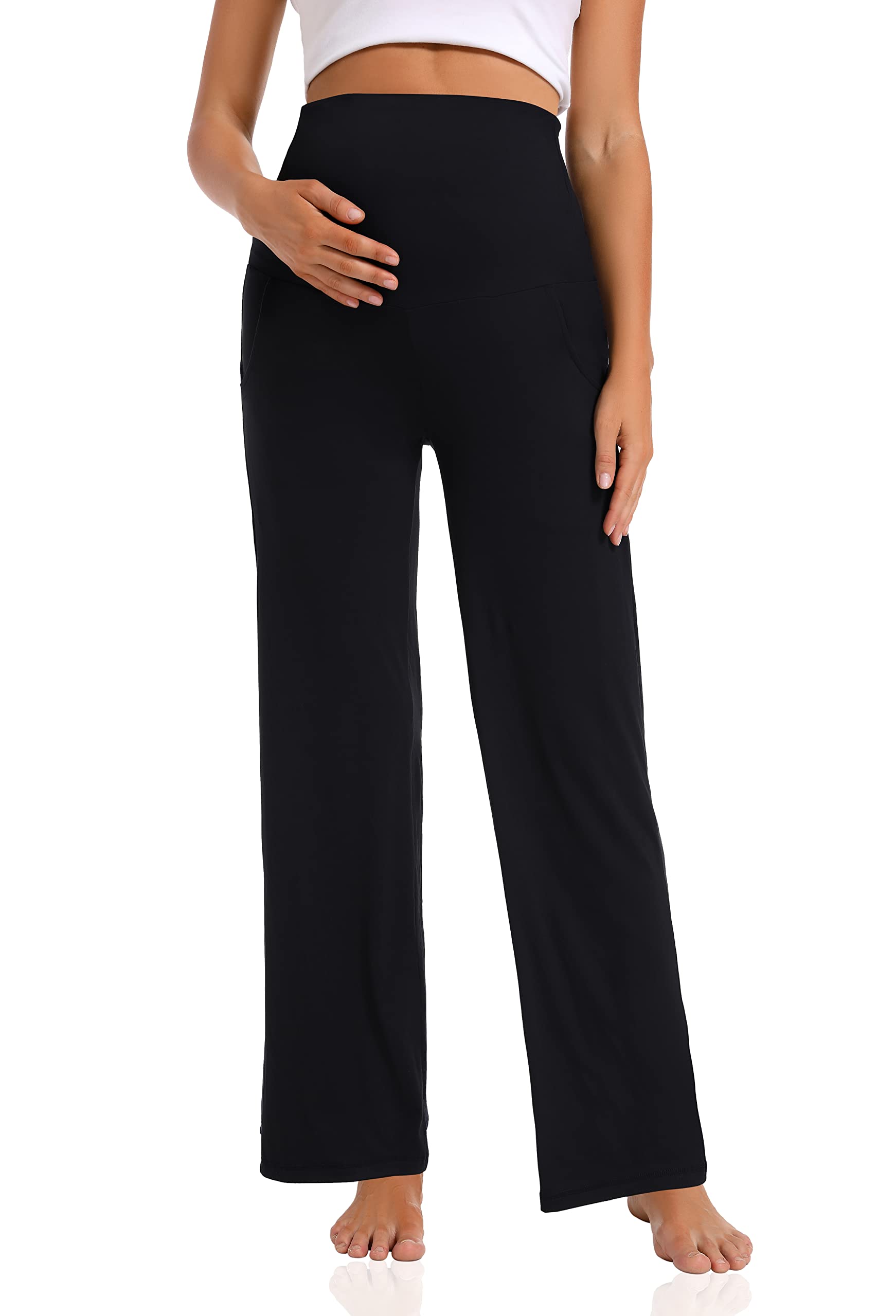 Foucome Women's Maternity Pants - Soft Loose Wide Leg Pregnancy Palazzo Lounge Trousers with Pockets for Comfort & Style | Perfect for Casual Wear, Office & Home Relaxation