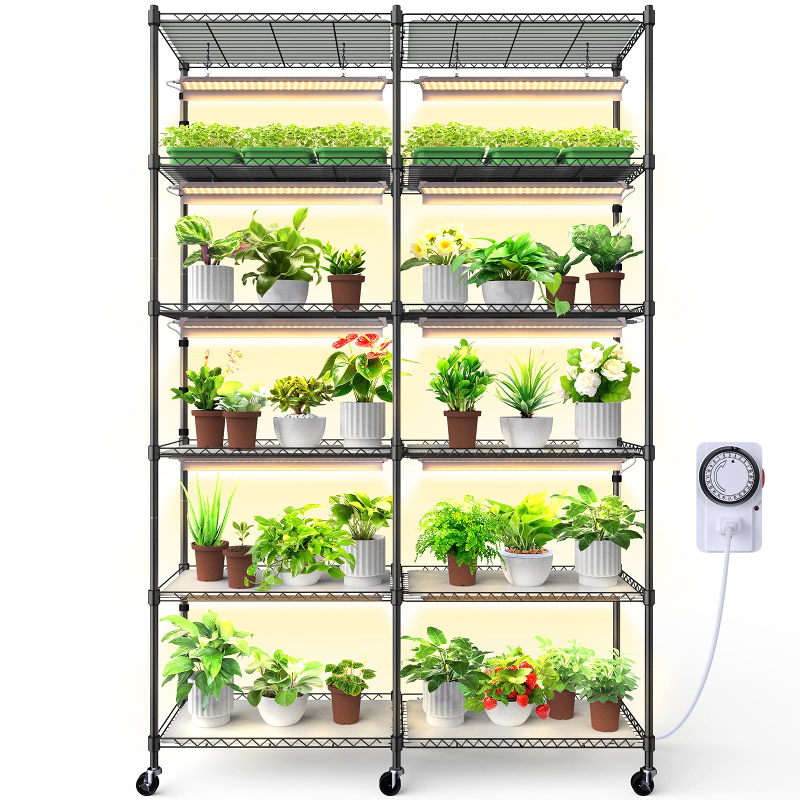 Barrina 6-Tier Tall Metal Plant Stand with 10Pcs 1.6FT 20W Full Spectrum Grow Lights - Indoor Plant Shelf for Herbs, Succulents & Flowers - Perfect for Home, Office, Balcony Gardening (47x13.8x70.9 Inches)