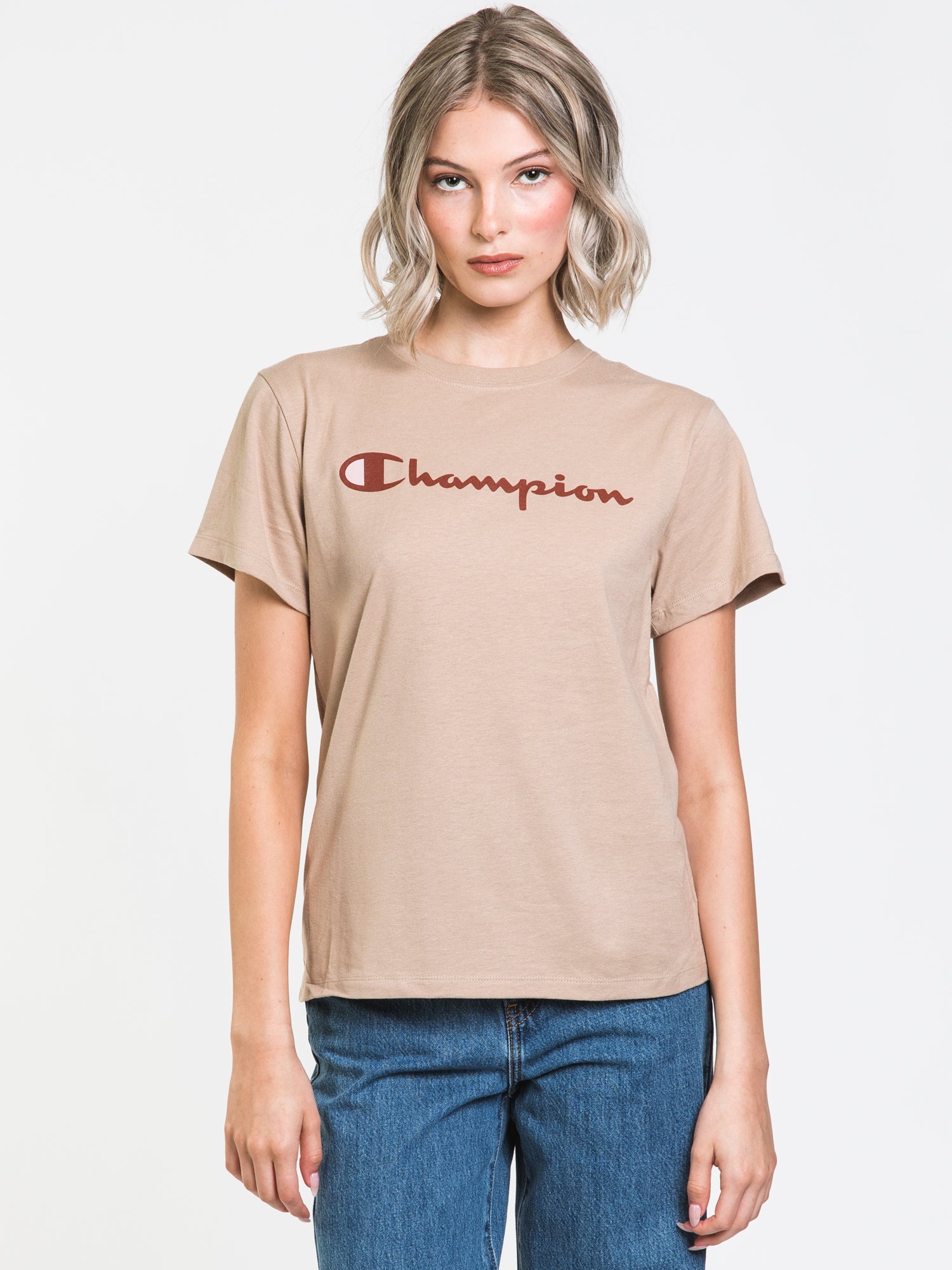 Champion Classic Script T-Shirt - Soft Cotton Crewneck Tee for Men & Women | Vintage-Inspired Casual Wear for Everyday Outfits & Street Style