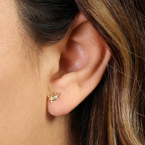 14K Yellow Gold Turtle Stud Earrings - Dainty & Elegant Jewelry for Women - Perfect for Everyday Wear, Gifts & Special Occasions