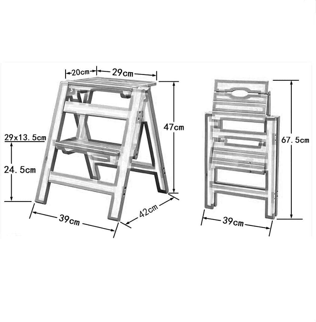 OKUOKA 2-Step Wooden Folding Stool with Ladder, Solid Wood Step Stool for Home, Multifunctional Footrest and Foldable Chair - Perfect for Kitchen, Bathroom, and Bedroom Use (Color: 3)