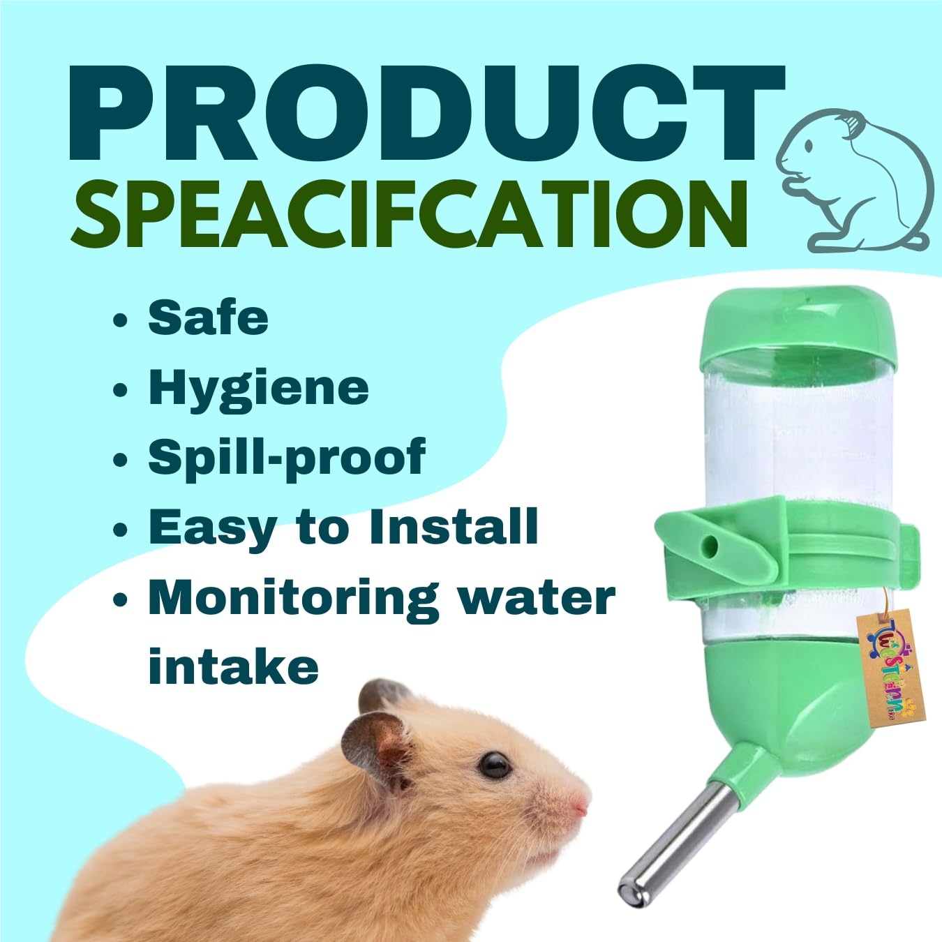 Western Era 80ml Hamster Water Bottle - Leak-Proof Small Pet Water Dispenser with BPA-Free Materials for Hamsters, Gerbils & Mice - Perfect for Cages, Habitats & Travel Use