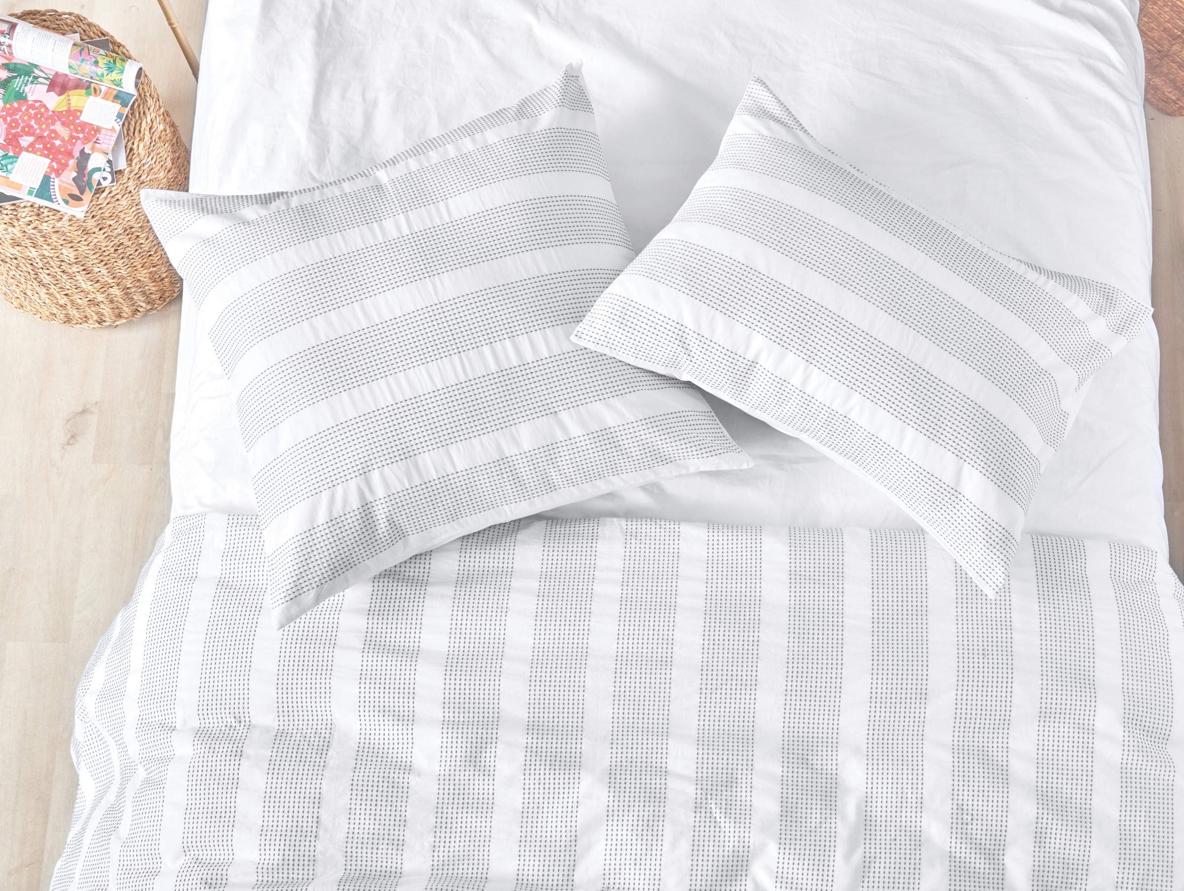 Carol & Frank Mason Queen Duvet Cover Set - 100% Cotton White Bedding for Full/Queen Size - Soft & Breathable for All Seasons - Perfect for Master Bedroom, Guest Room & Hotel Decor