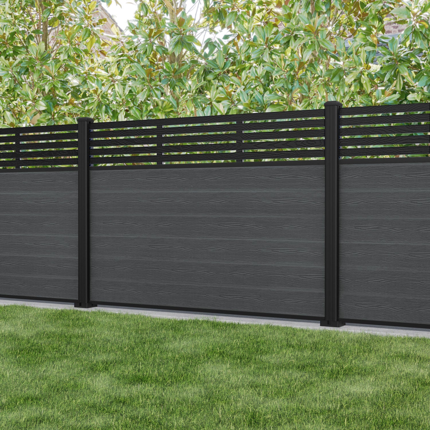 Classic Aspen Fence Panel - Dark Grey Aluminum Privacy Fence with Sturdy Posts | Perfect for Backyard, Garden, and Poolside Privacy Protection