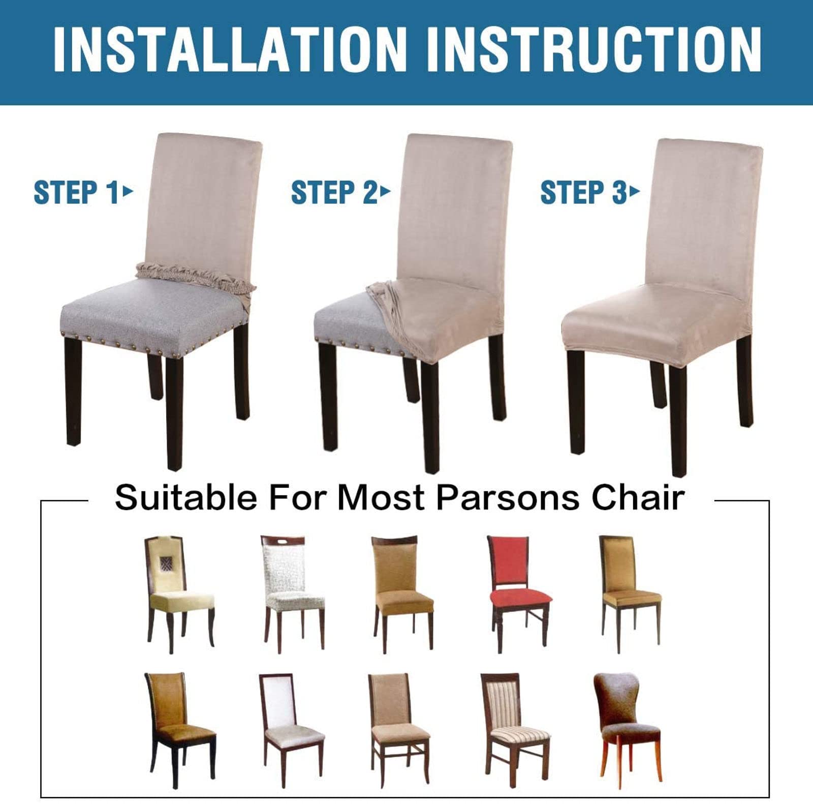 Waterproof Stretch Suede Dining Chair Covers - Removable Washable Kitchen Chair Protector for Hotel, Restaurant & Home Use - Set of 4 - Khaki Color - Perfect for Daily Dining, Parties & Pet Protection
