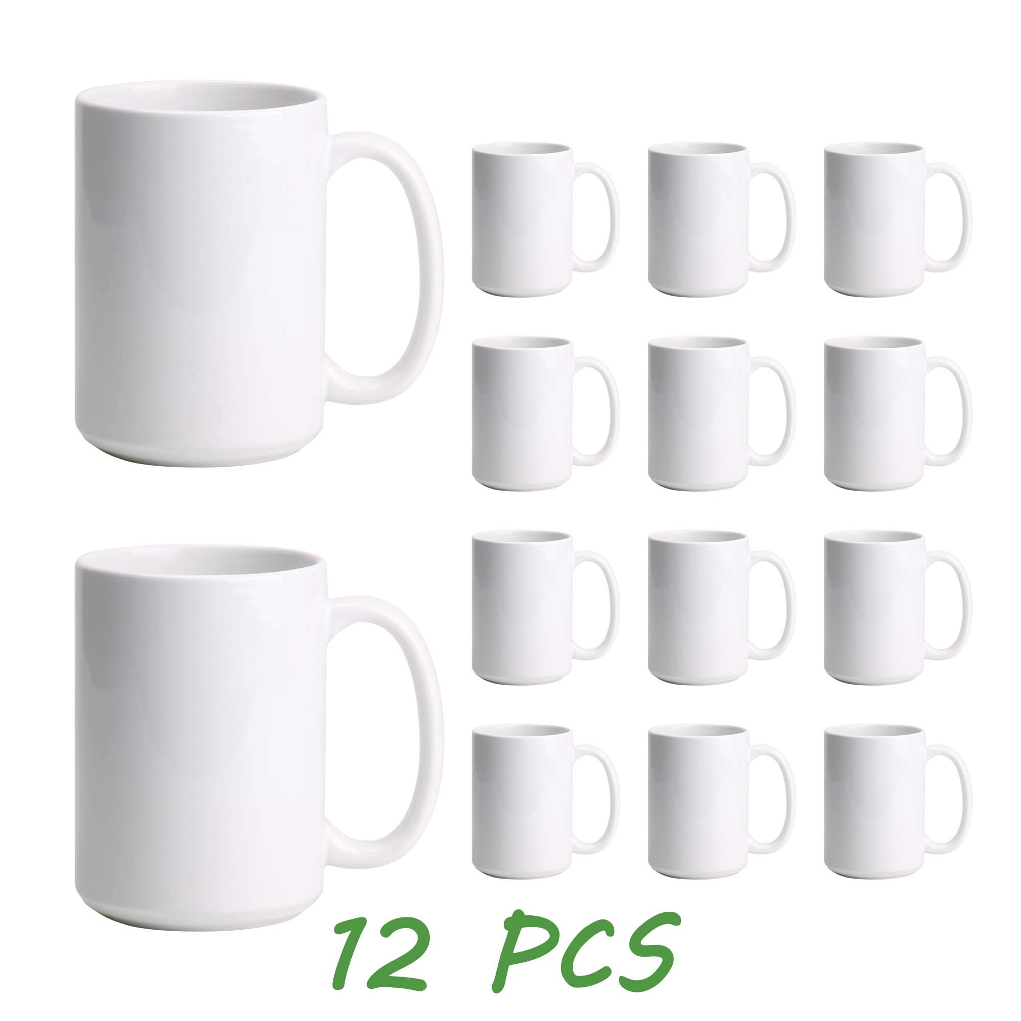 15oz White Ceramic Sublimation Coffee Mug - Bulk Pack of 12 - Customizable Blank Mugs for Sublimation Printing, Perfect for DIY Gifts, Promotional Items & Office Use
