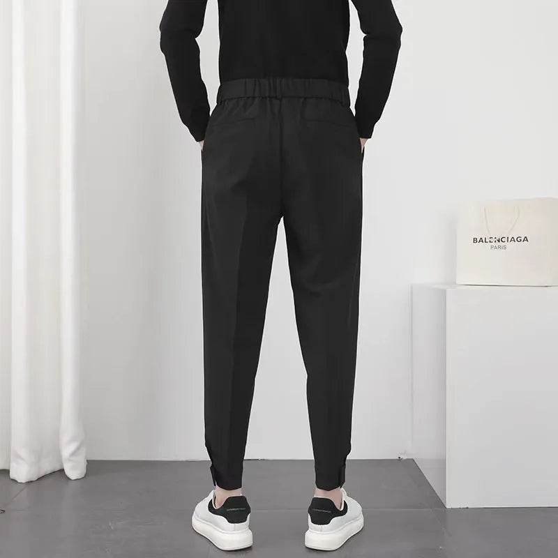 Stylish Men's Casual Elastic Waist Slim Fit Tapered Korean Blazer Pants - Streetwear Fashion for Work, Date Night & Everyday Wear