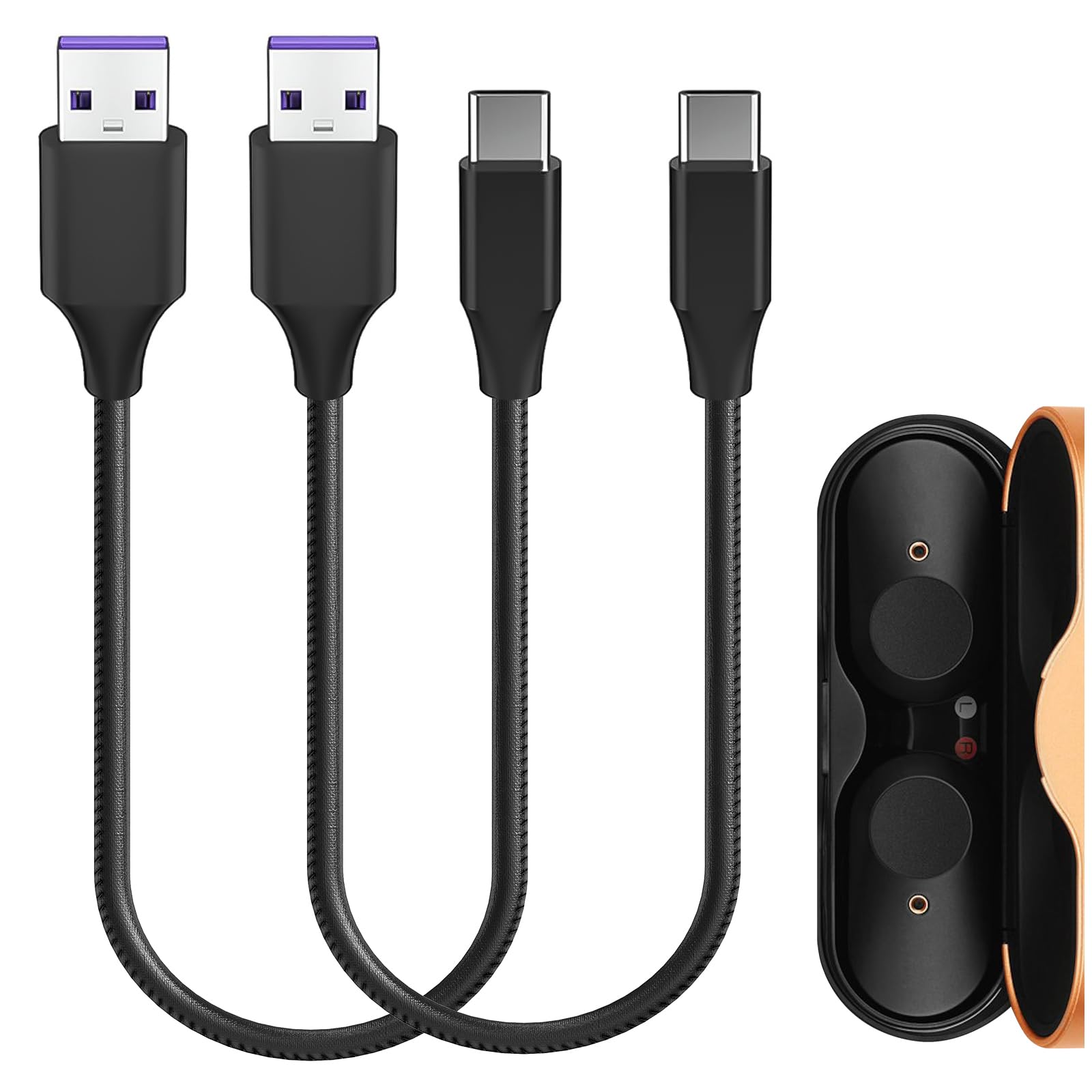 Geekria USB to USB-C Charger Cable (2-Pack, 1ft/30cm) Compatible with Sony WF-C710N, LinkBuds, WI-C100, WF-L900, INZONE Buds, WF-C500 - Fast Charging Cord for Wireless Earbuds, Perfect for Travel, Office & Home Use