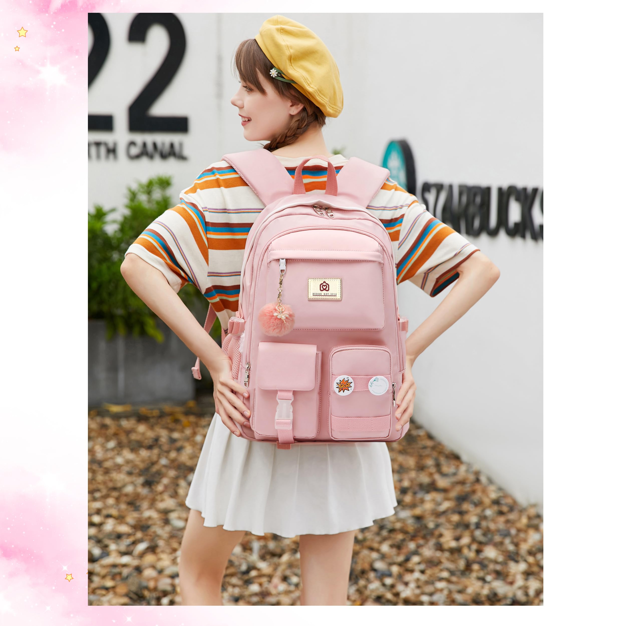 Stylish Pink Anti-Theft Laptop Backpack for Women & Girls - 15.6 Inch College Bookbag with USB Charging Port, School Backpack for Teens, Elementary Students - Perfect for School, Travel & Daily Commute