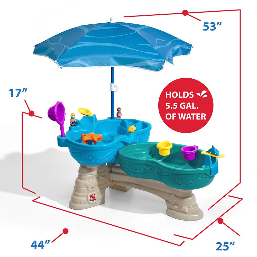 Step2 Spill & Splash Seaway Water Table - Kids Outdoor Water & Sand Sensory Play Set with Umbrella - 11-Piece Summer Activity Toy for Toddlers 1.5+ Years - Perfect for Backyard Fun, Sensory Development & Outdoor Playtime