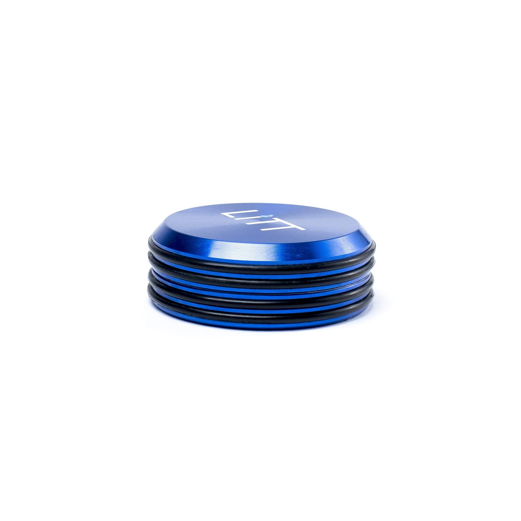 Premium LITT Herb Grinder - Compact Aluminum 2-Piece Grinder with Non-Slip Rubber Grip & Curved Cutting Teeth (Blue) - Perfect for Travel, Camping & Home Use
