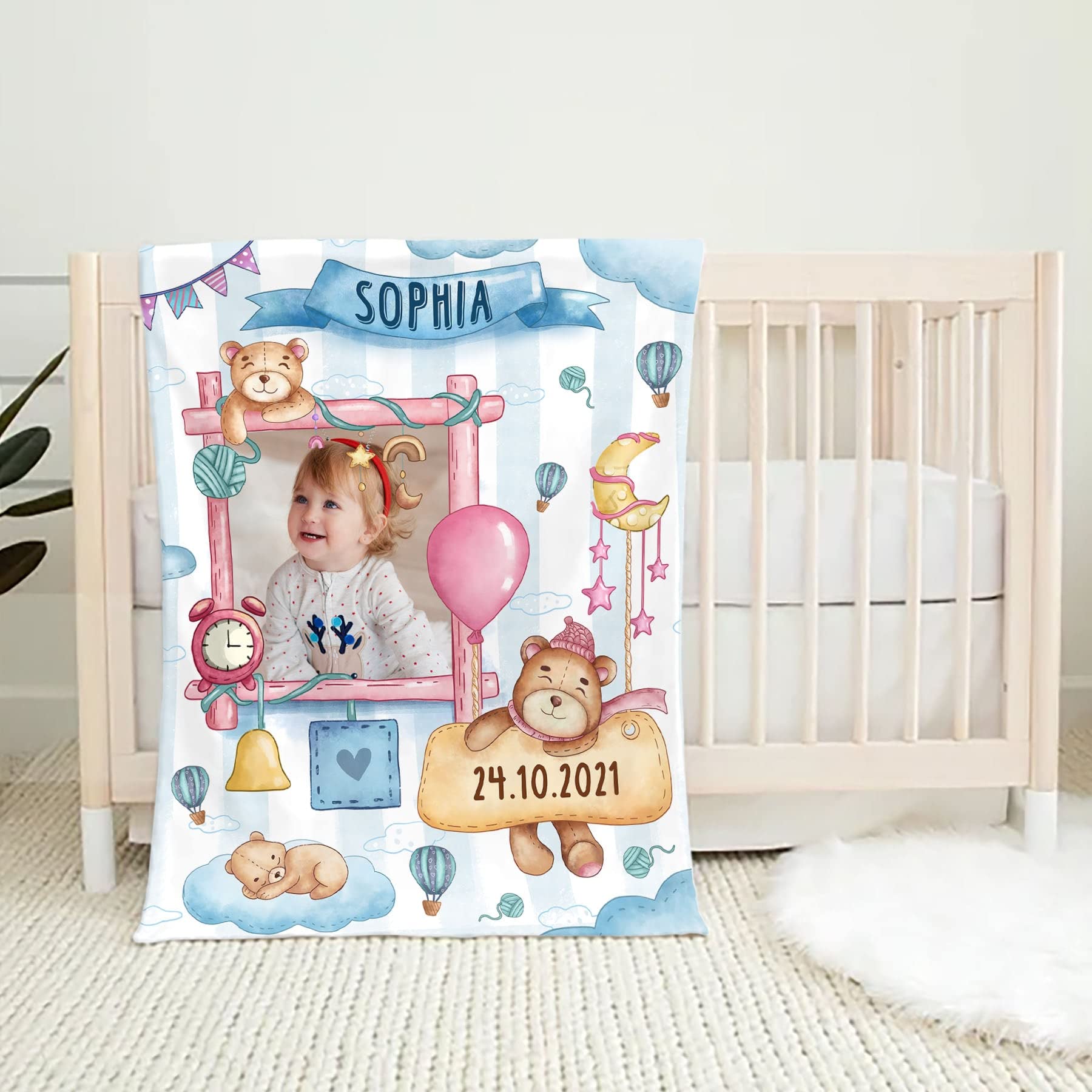 Custom Baby Photo Blanket with Name - Personalized Newborn Swaddle Blanket for Baby Girls & Boys - Soft Fleece Baby Blanket with Printed Picture - Perfect for Nursery, Christening Gifts & Keepsake Memories