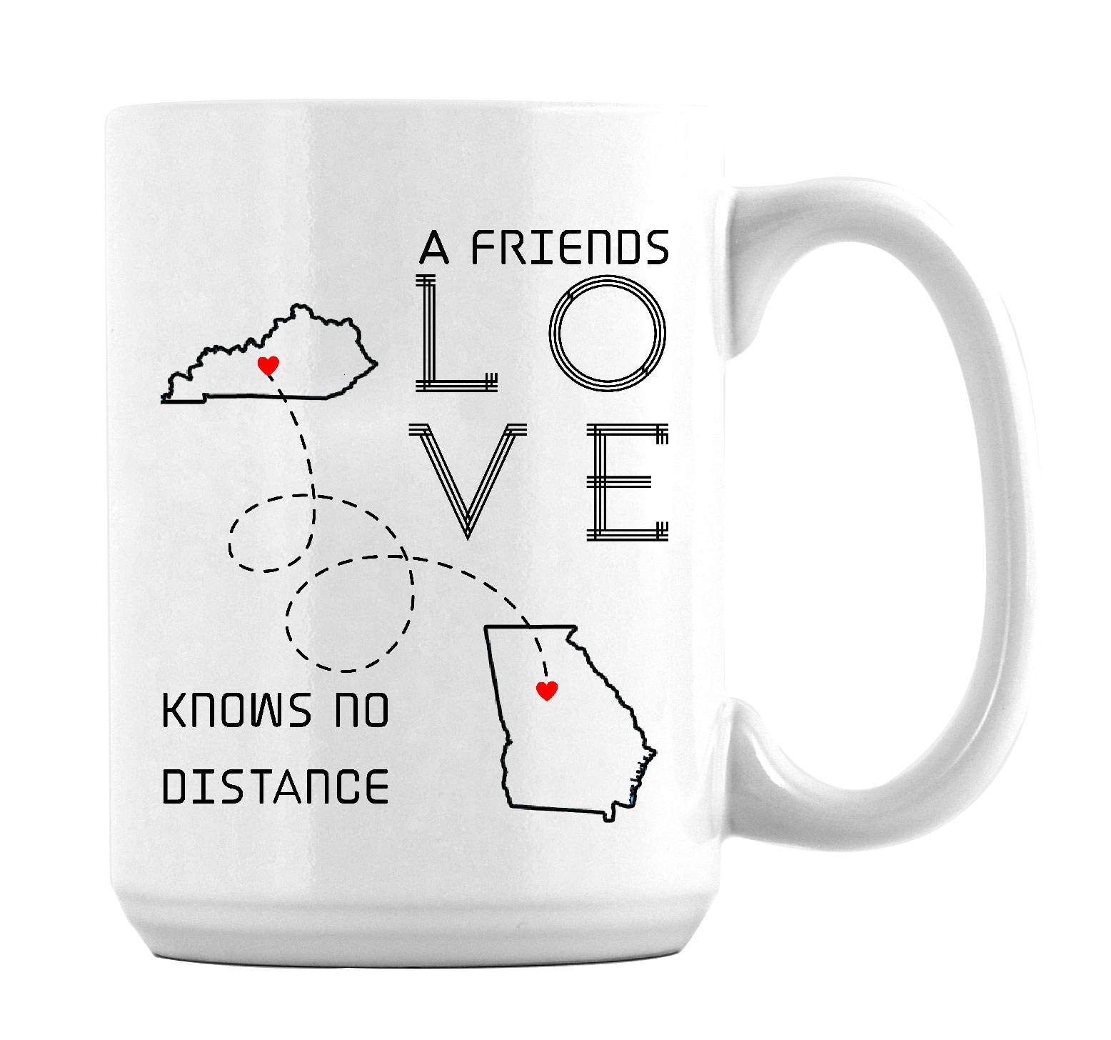 Best Friends Long Distance Friendship Mug - 15oz Coffee Cup for Besties in Kentucky & Georgia - Heartwarming Gift for Best Friends Ever - Perfect for Coffee, Tea & Long-Distance Bonding Moments