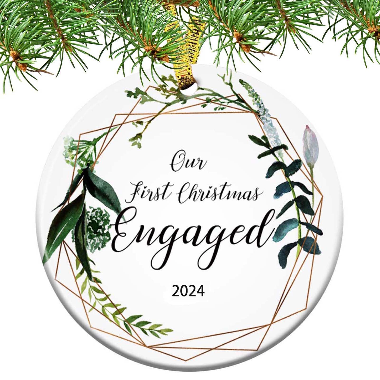 2024 Engagement Ornament - Personalized Christmas Decor, Wedding Shower Gift for Couples, Just Married Keepsake - Green Engagement 2024 - Perfect for Holiday Tree Decor & Newlywed Home Decor