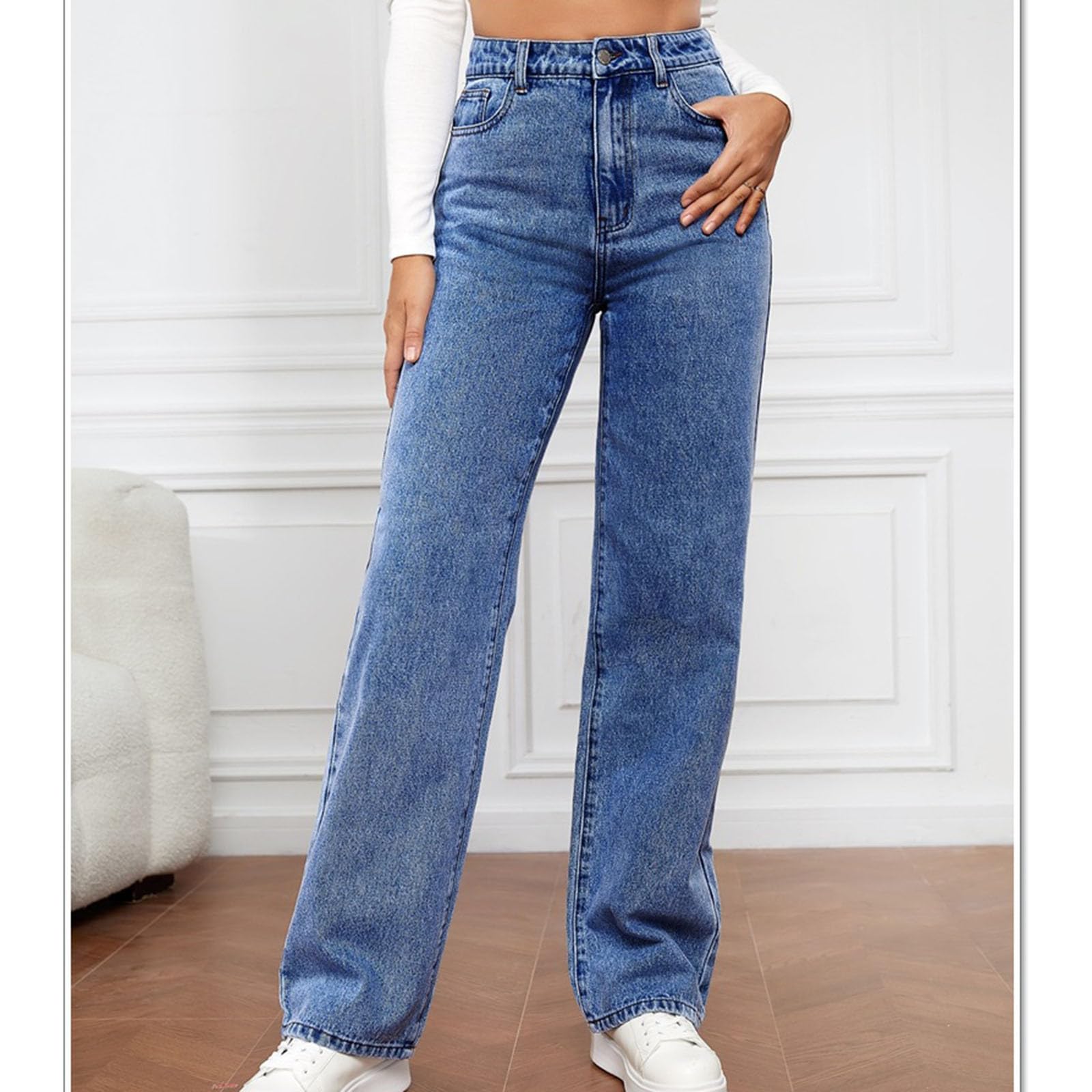 Women's High Waist Wide Leg Baggy Jeans - Stretch Denim Boyfriend Jeans with Straight Leg Fit | Y2K Fashion Trend | Perfect for Casual Outfits, Streetwear & Retro Looks