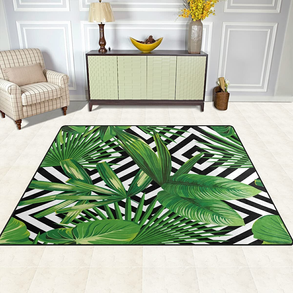 ALAZA Exotic Jungle Tropical Palm Leaf Area Rug 7'x5' - Soft Floor Mat for Living Room, Bedroom, Dorm | Boho Home Decor, Summer Beach House Style
