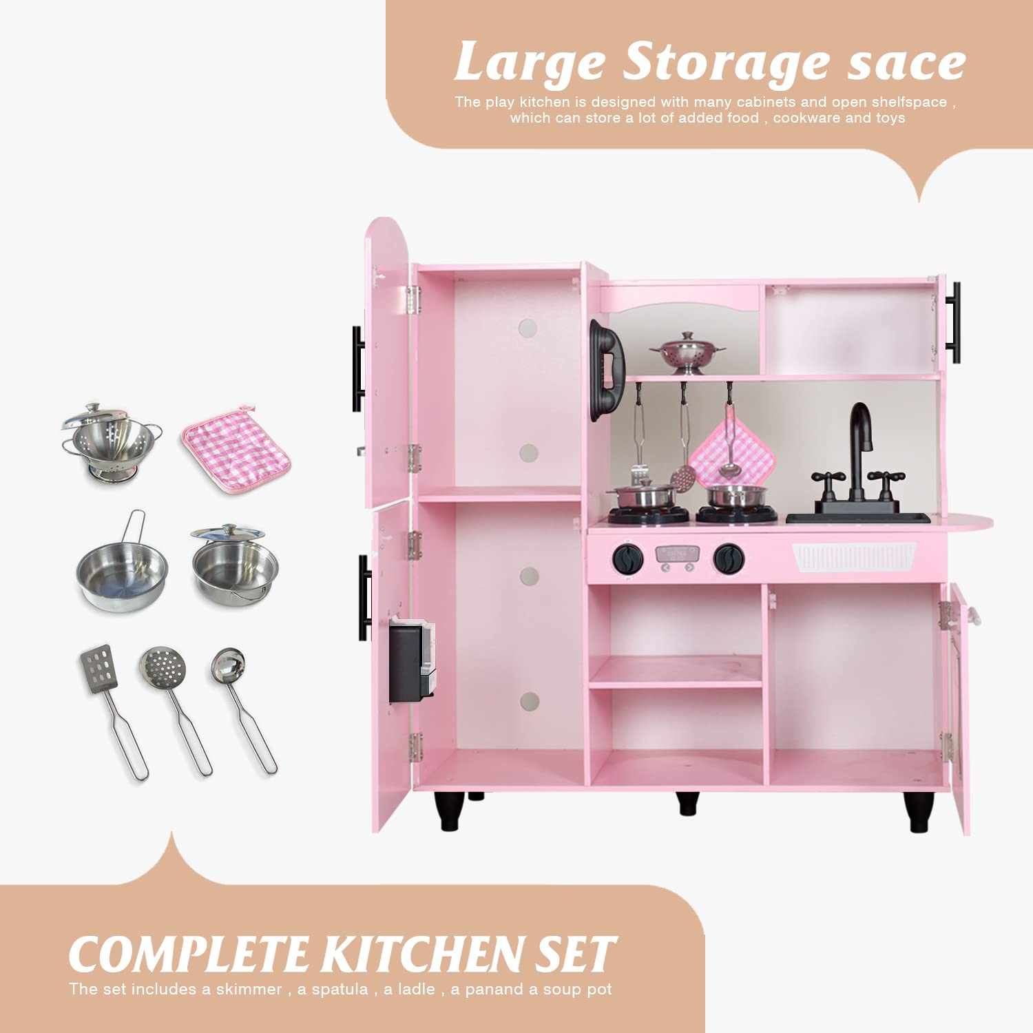 **TaoHFE Pink Wooden Play Kitchen Set for Kids - Interactive Toy Kitchen with Lights & Sounds, Perfect Gift for Girls & Boys Ages 3-8 - Pretend Play for Toddlers & Preschoolers (Ideal for Birthday, Christmas & Indoor Playtime)**