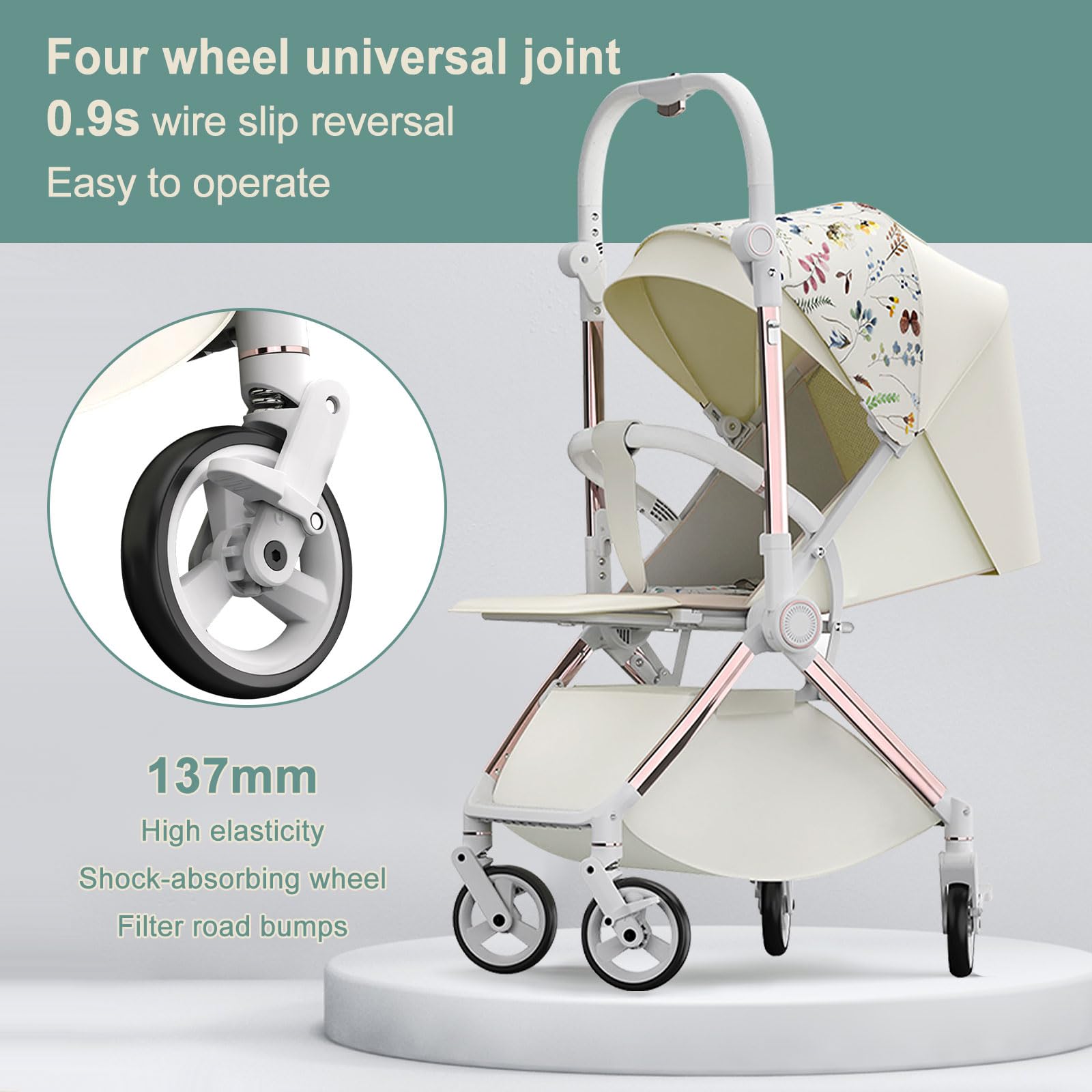 Lightweight Baby Stroller for Infants 6+ Months - Aluminum Frame with Footmuff, Cup Holder & Storage Basket - Perfect for Travel, Shopping & Daily Walks (White)